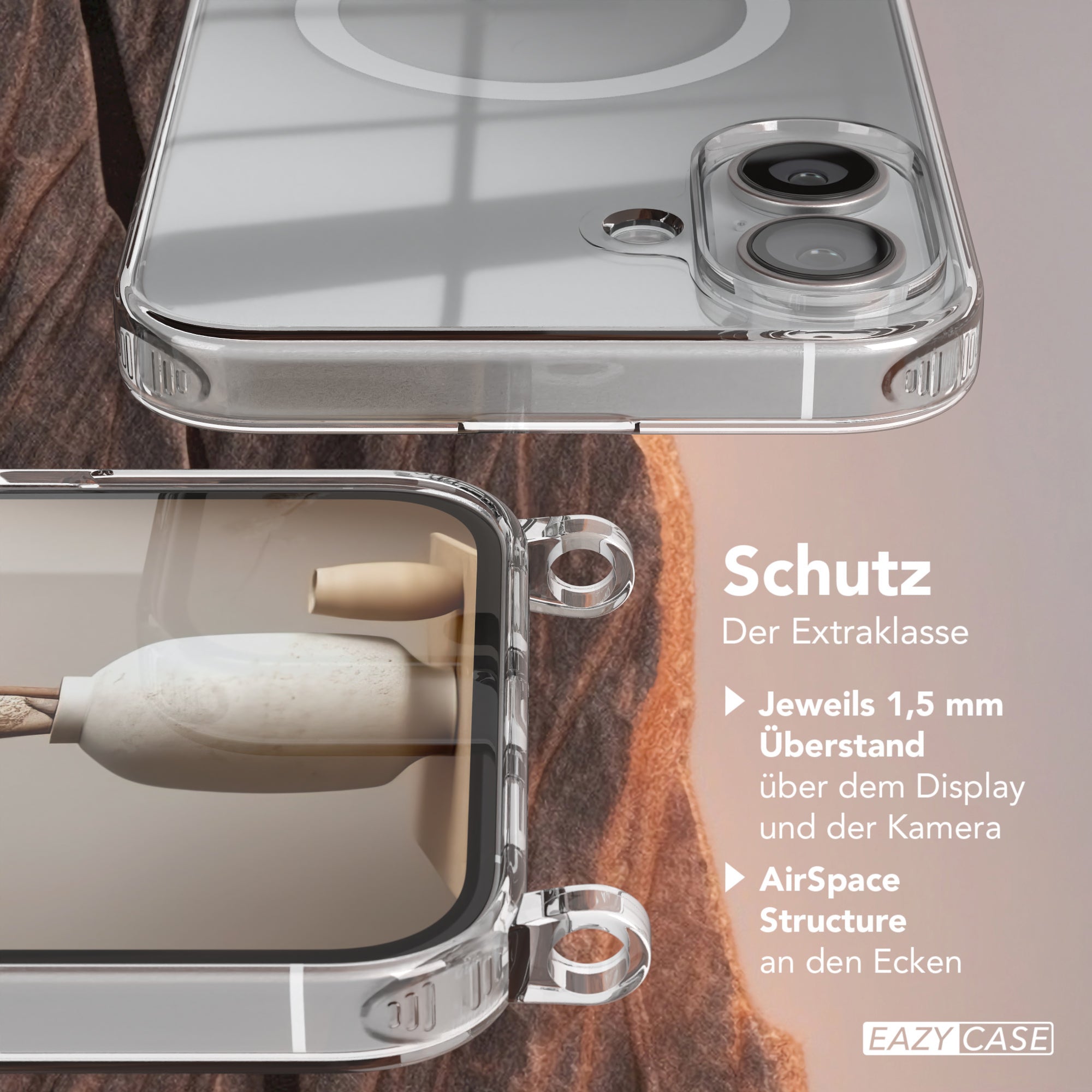 iPhone 16 Plus transparente Hülle + Kordel mit MagSafe