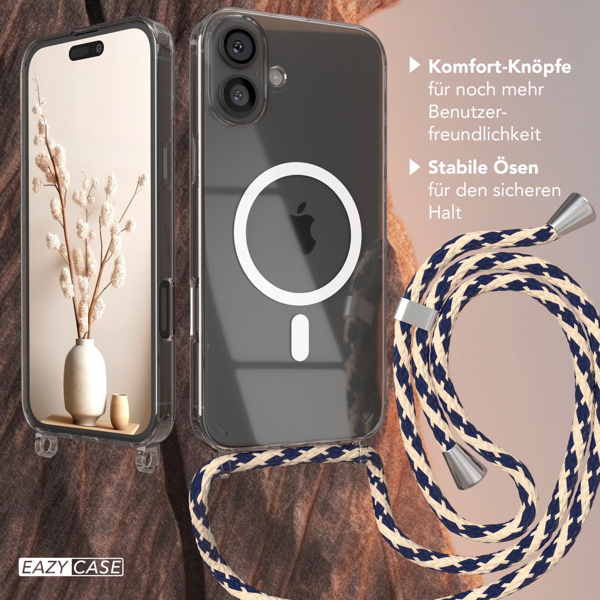 iPhone 16 Plus transparente Hülle + Kordel mit MagSafe
