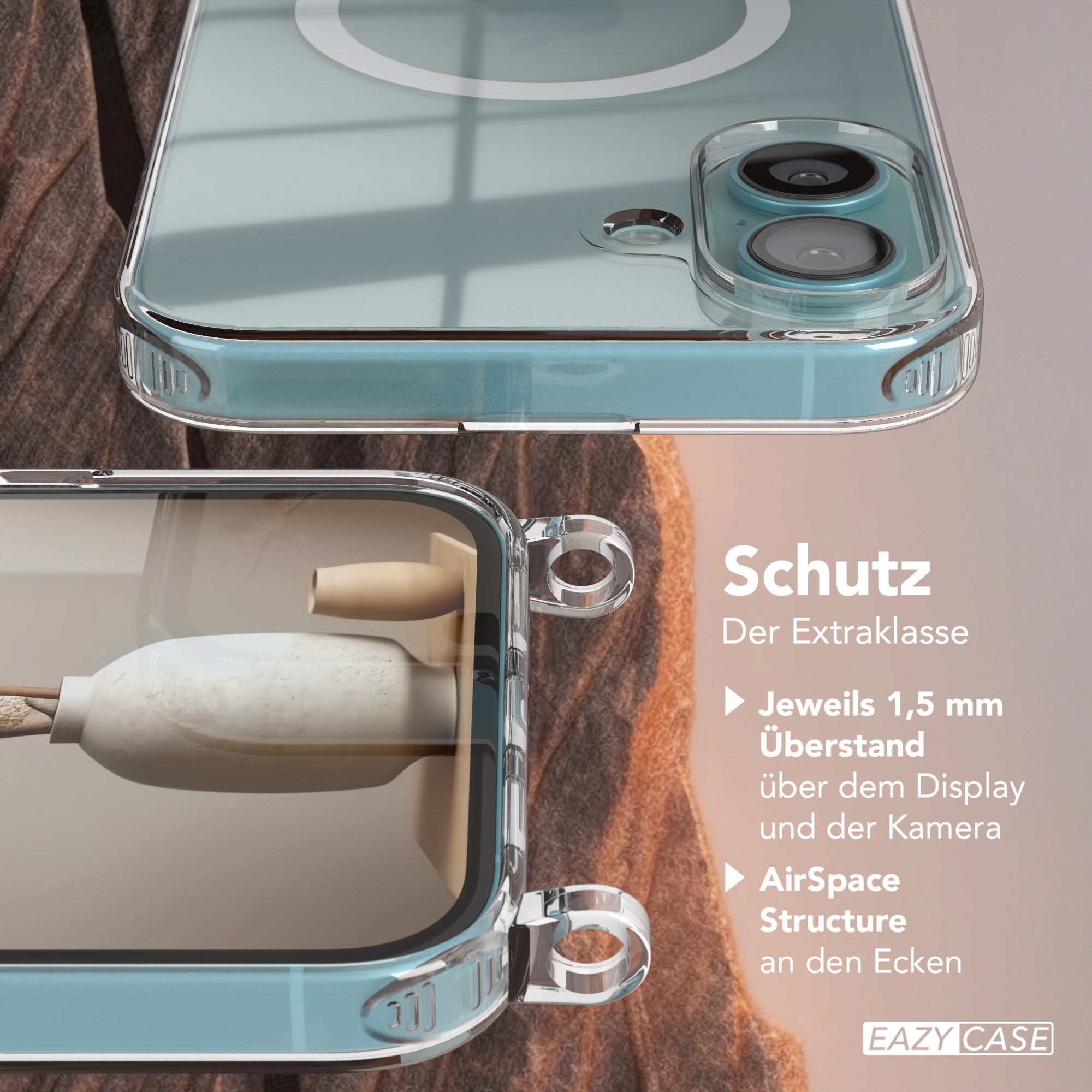 iPhone 16 Plus transparente Hülle + Kordel mit MagSafe