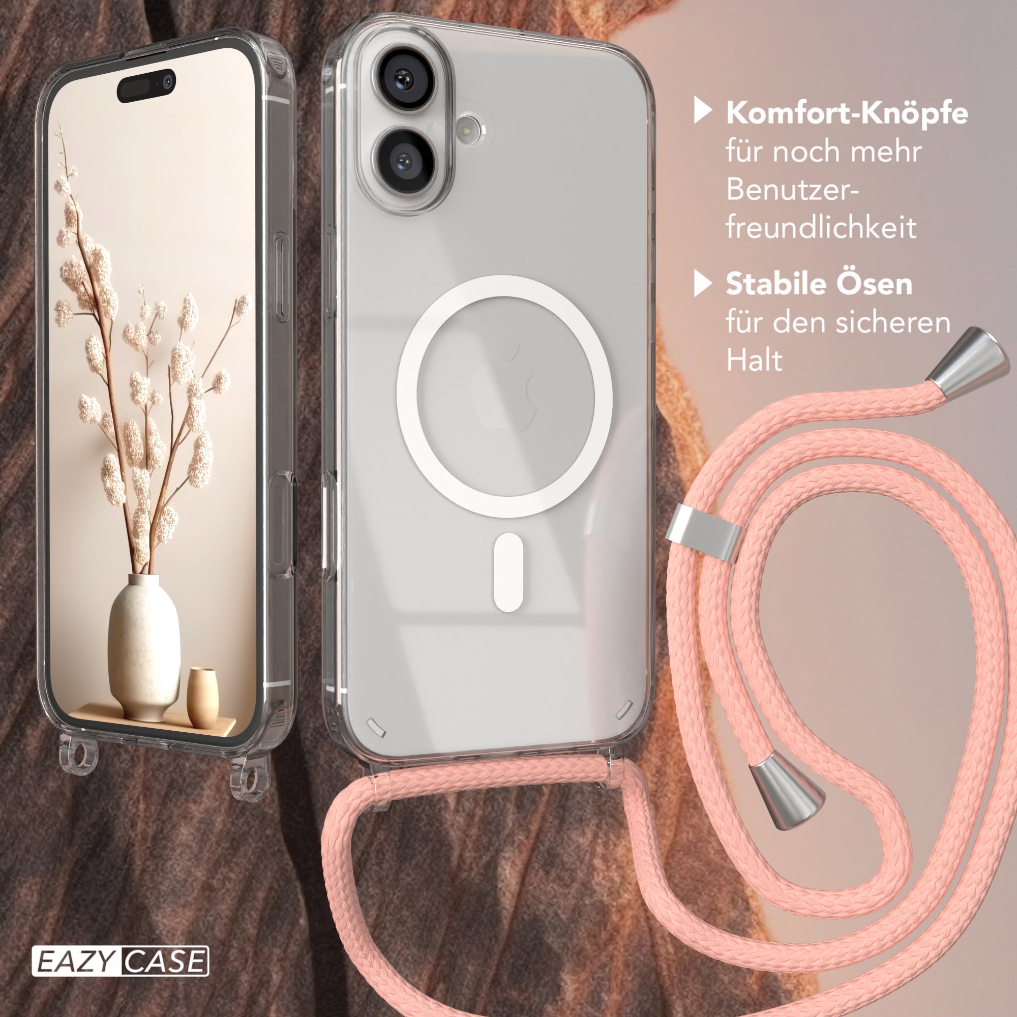 iPhone 16 Plus transparente Hülle + Kordel mit MagSafe