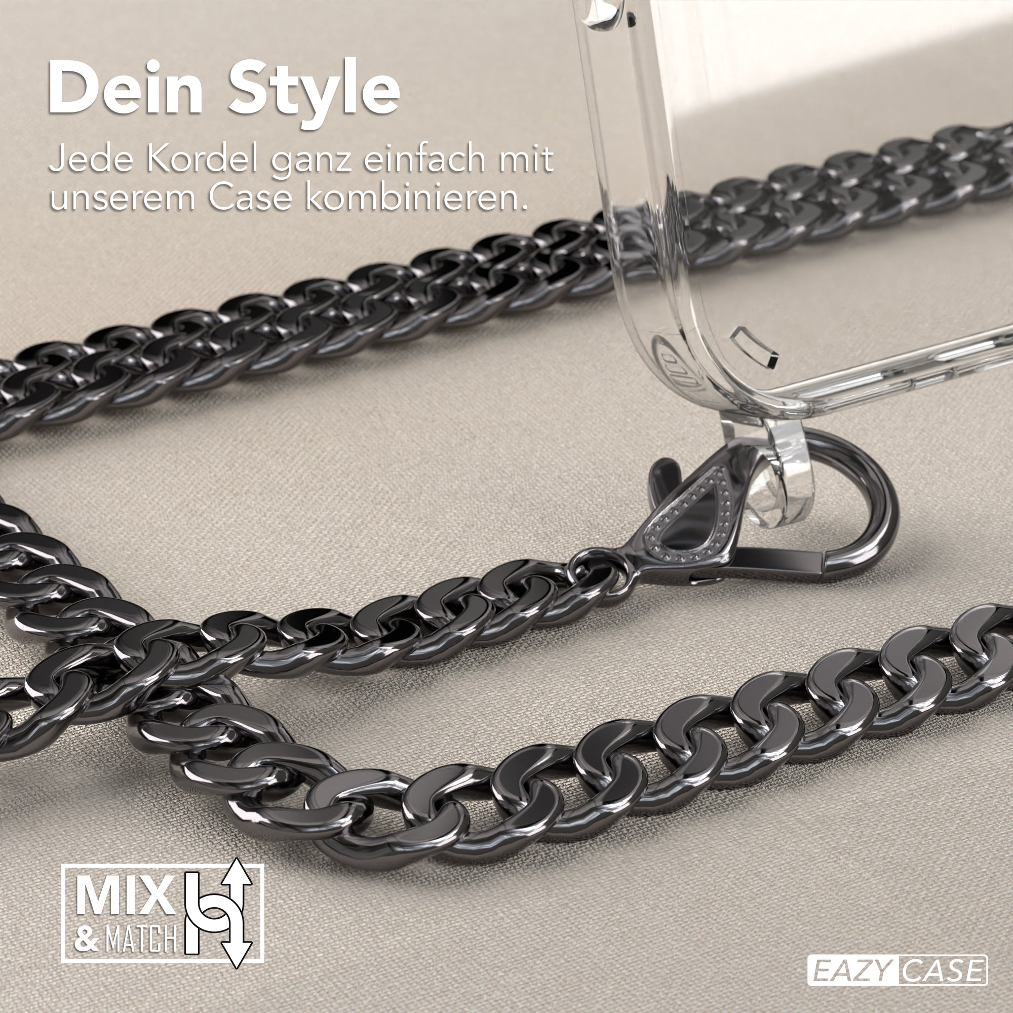 iPhone 16 Pro Hülle mit Metallkette + Schwarze Kordel