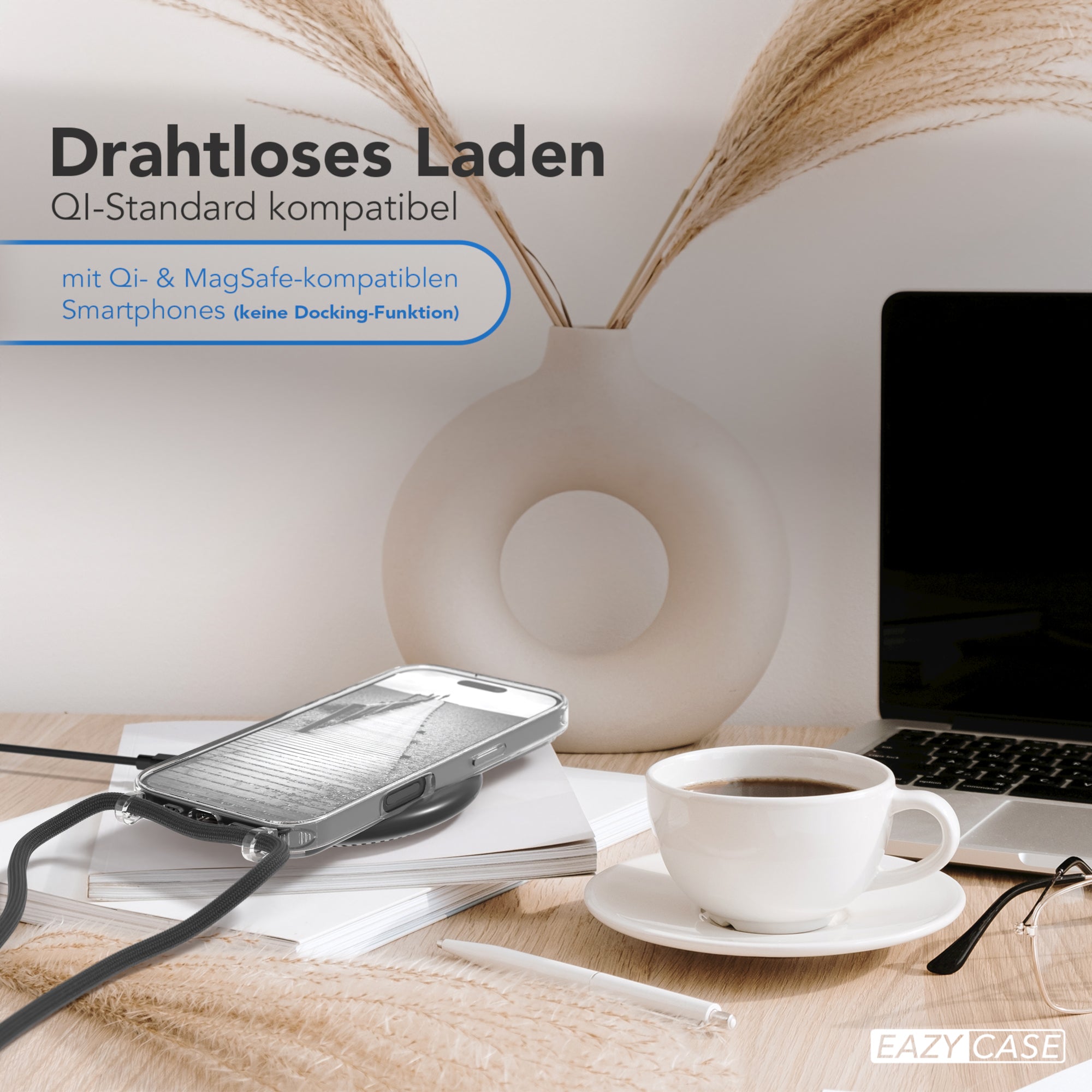 iPhone 16 Pro Hülle mit Metallkette + Schwarze Kordel