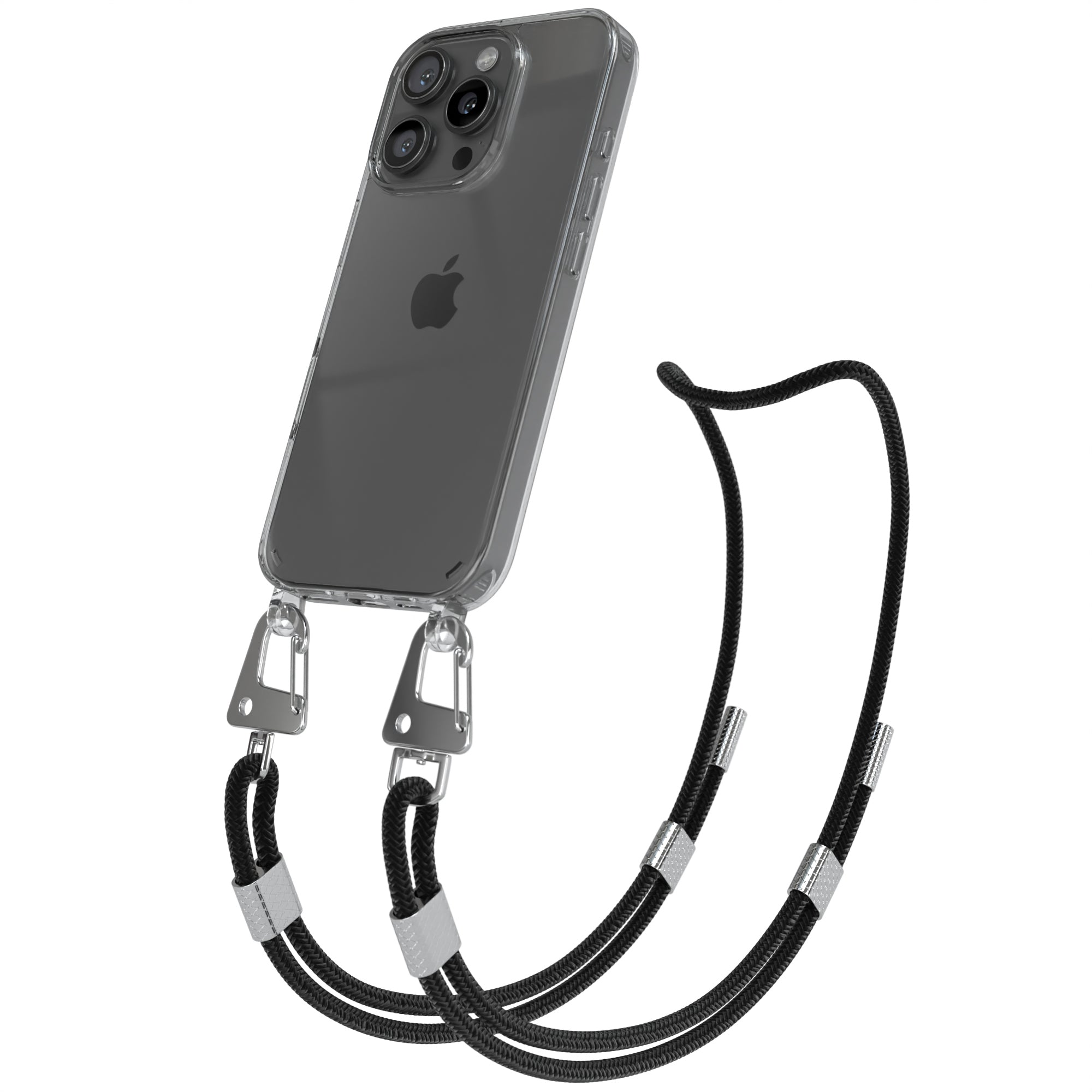 iPhone 16 Pro Hülle + Kordel mit Karabinern