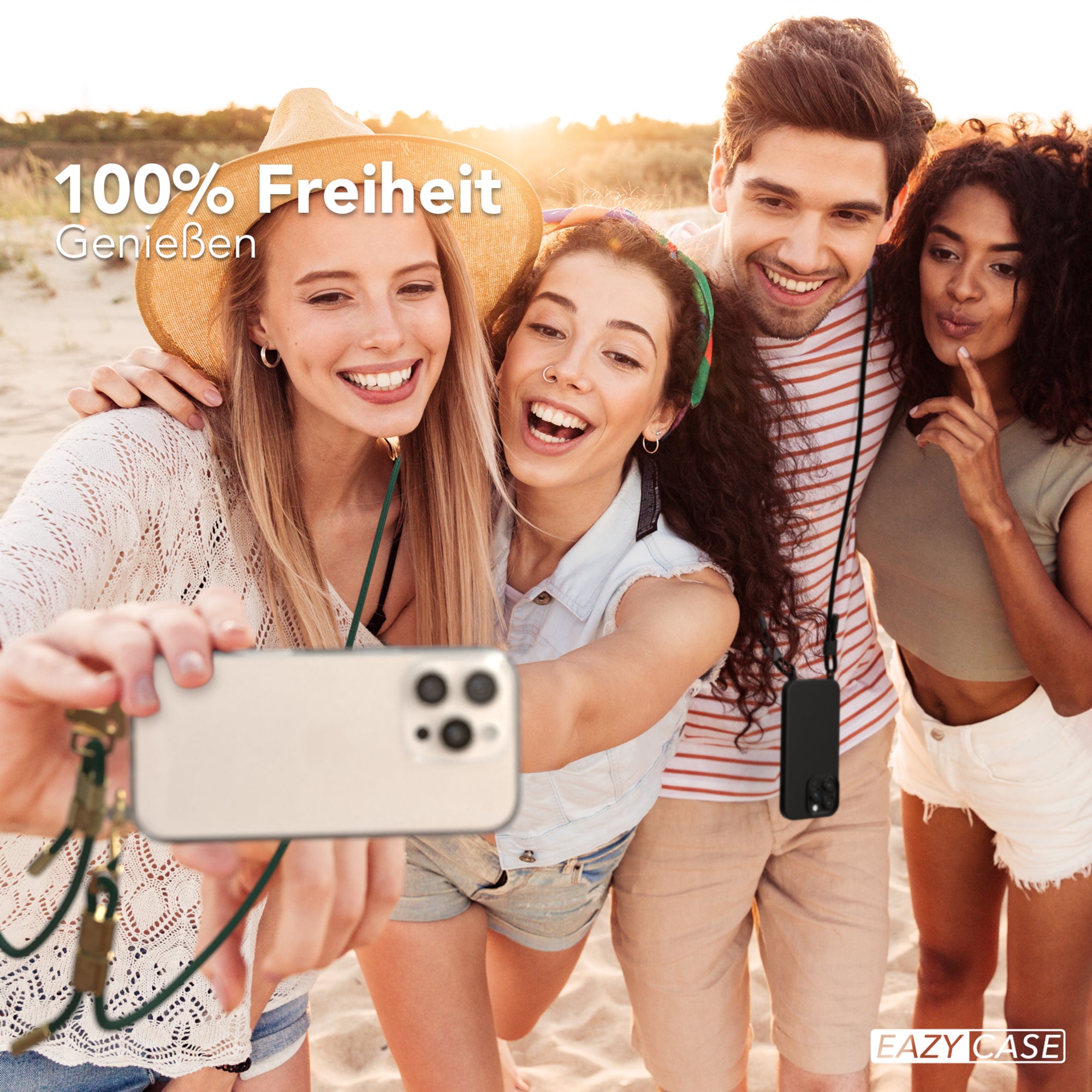 iPhone 16 Pro Hülle + Kordel mit Karabinern