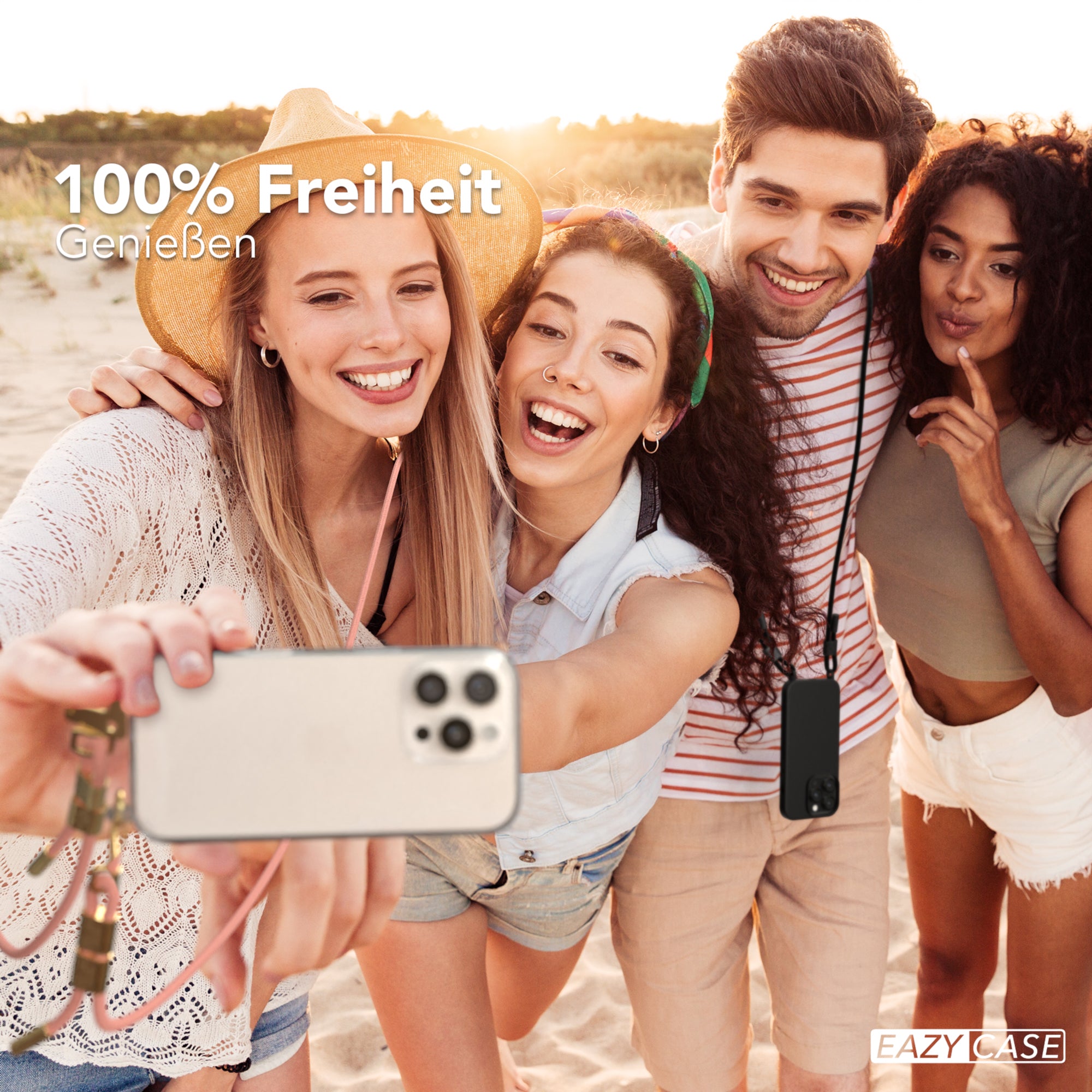 iPhone 16 Pro Hülle + Kordel mit Karabinern