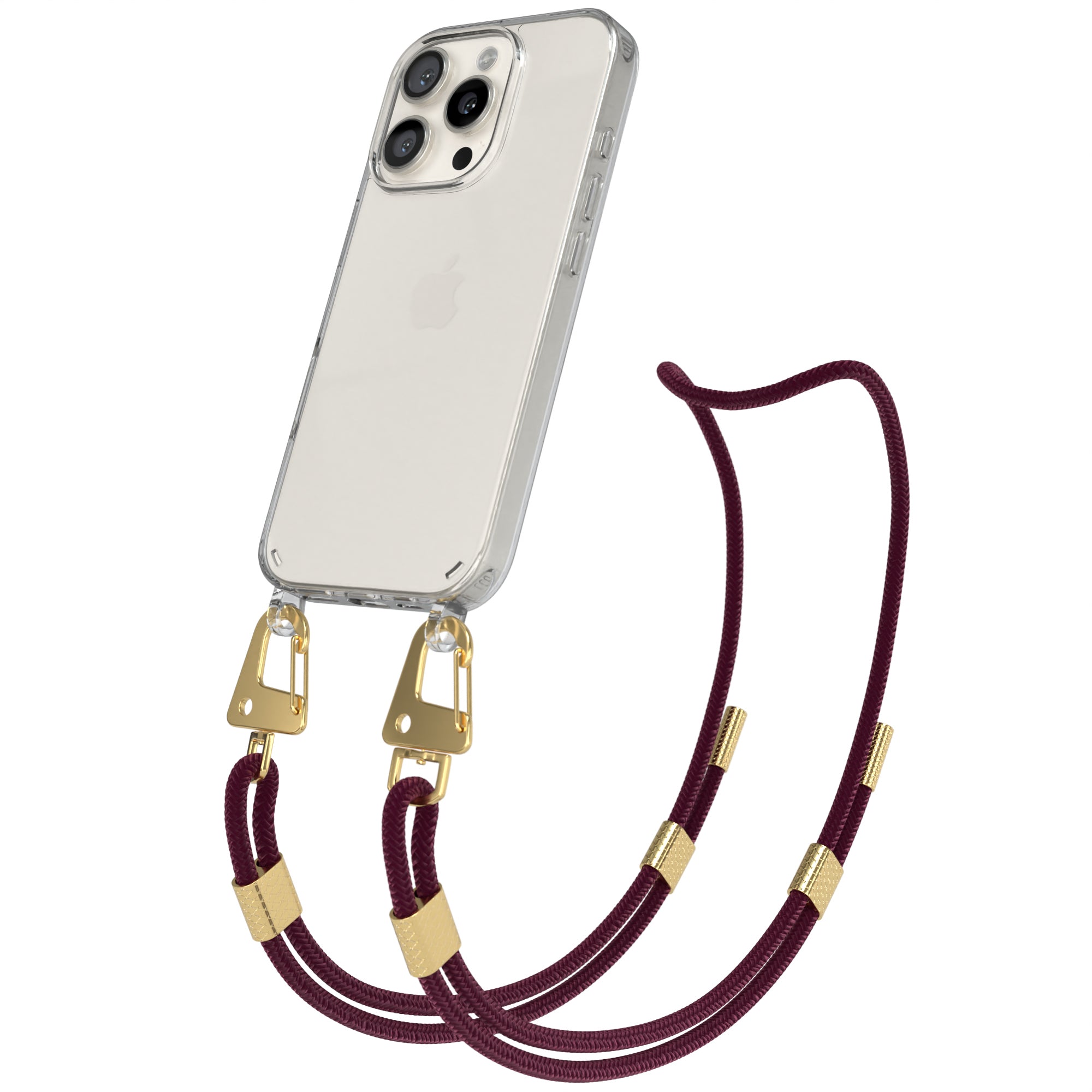 iPhone 16 Pro Hülle + Kordel mit Karabinern