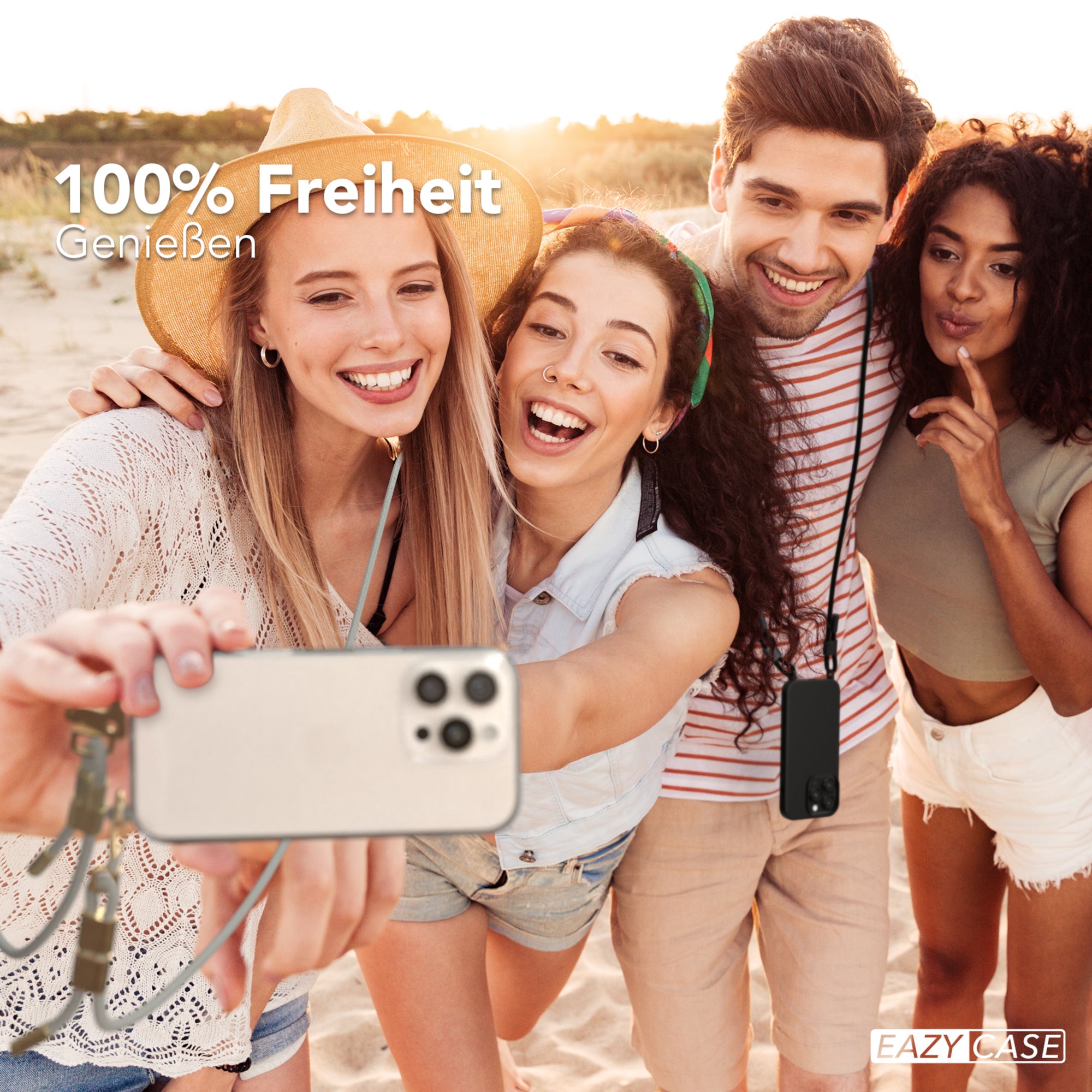 iPhone 16 Pro Hülle + Kordel mit Karabinern
