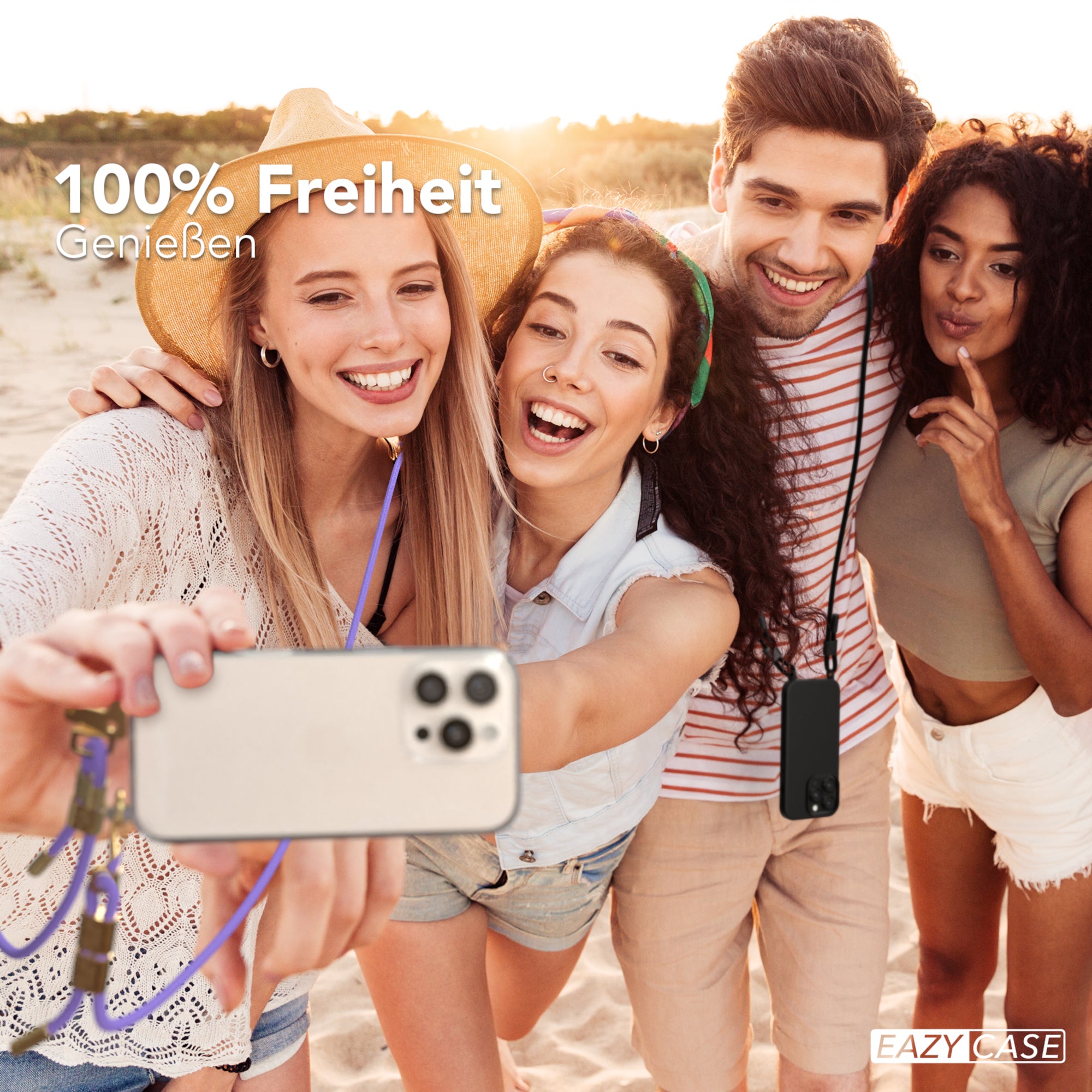 iPhone 16 Pro Hülle + Kordel mit Karabinern