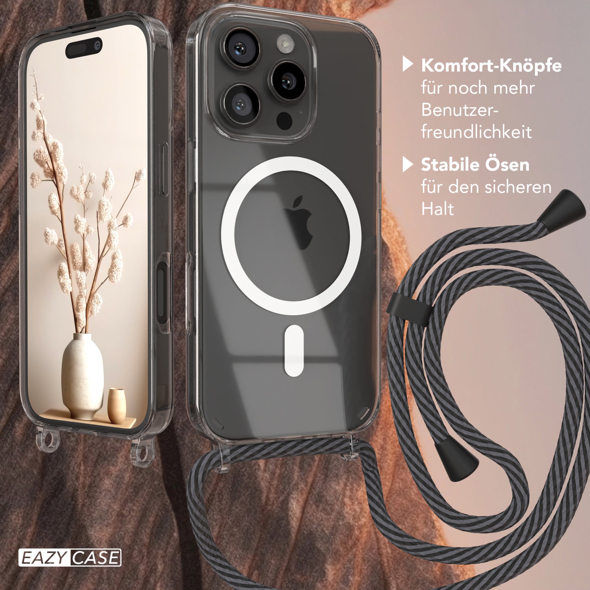 iPhone 16 Pro transparente Hülle + Kordel mit MagSafe