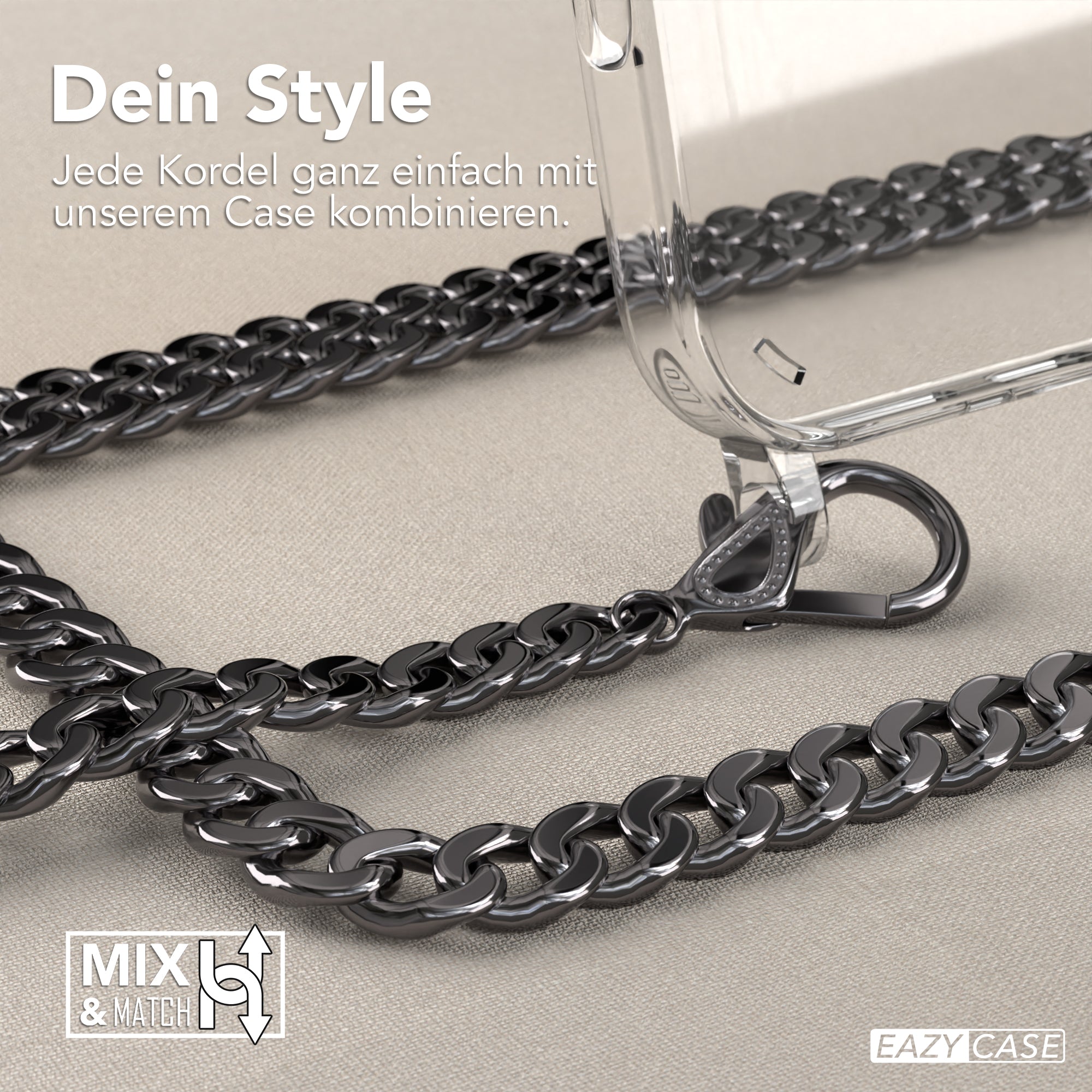 iPhone 16 Pro Max Hülle mit Metallkette + Schwarze Kordel