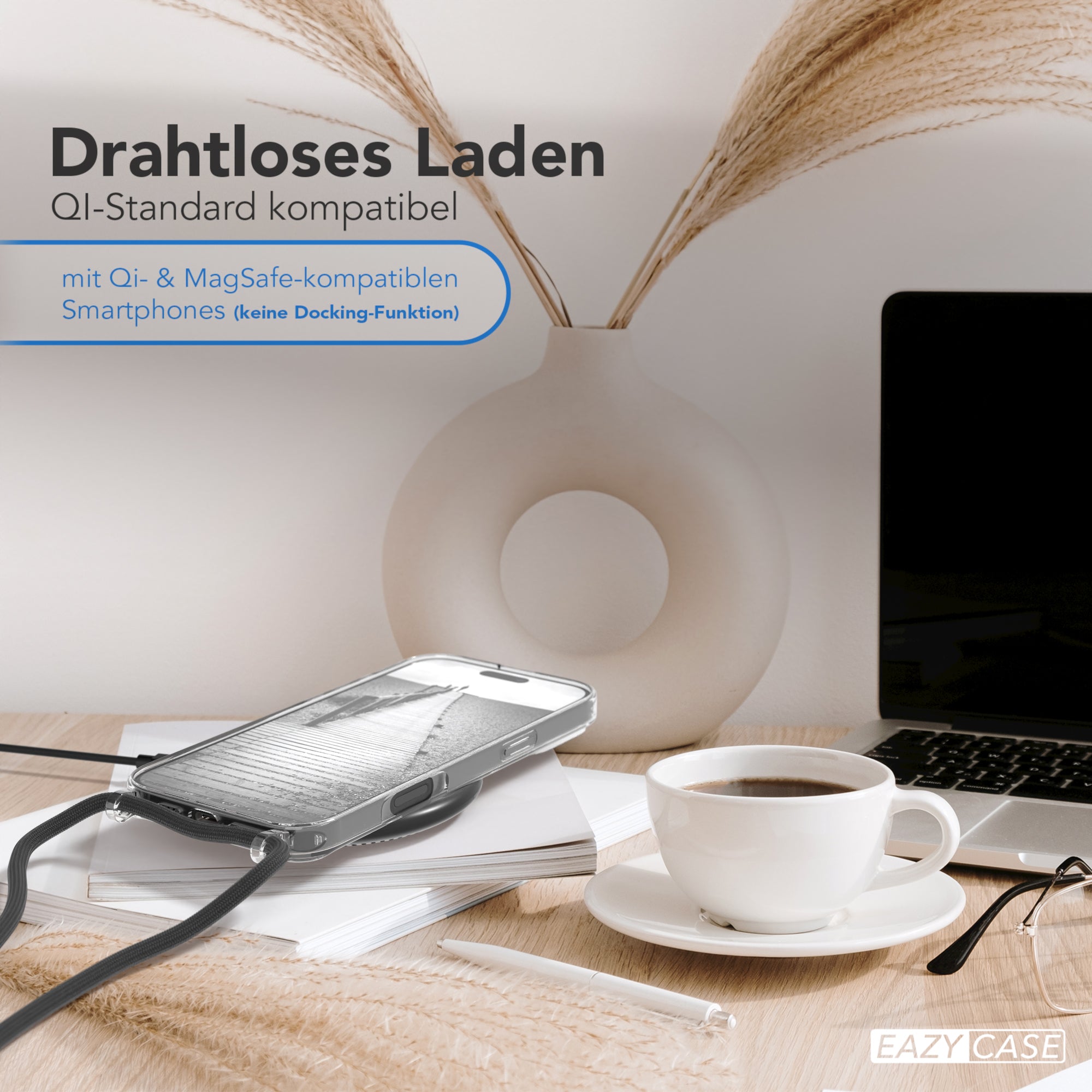 iPhone 16 Pro Max Hülle mit Metallkette + Schwarze Kordel