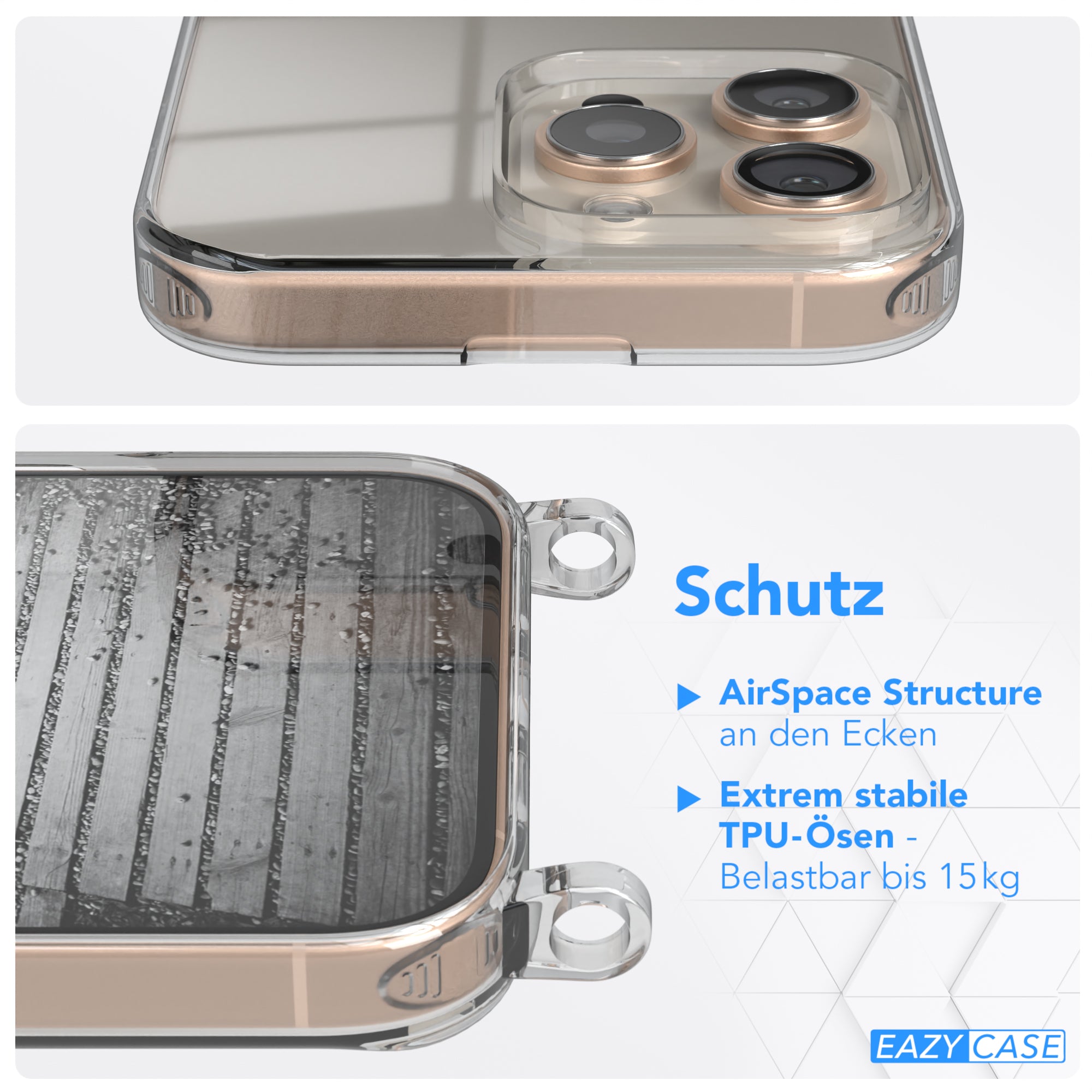 iPhone 16 Pro Max Hülle mit Metallkette + Schwarze Kordel