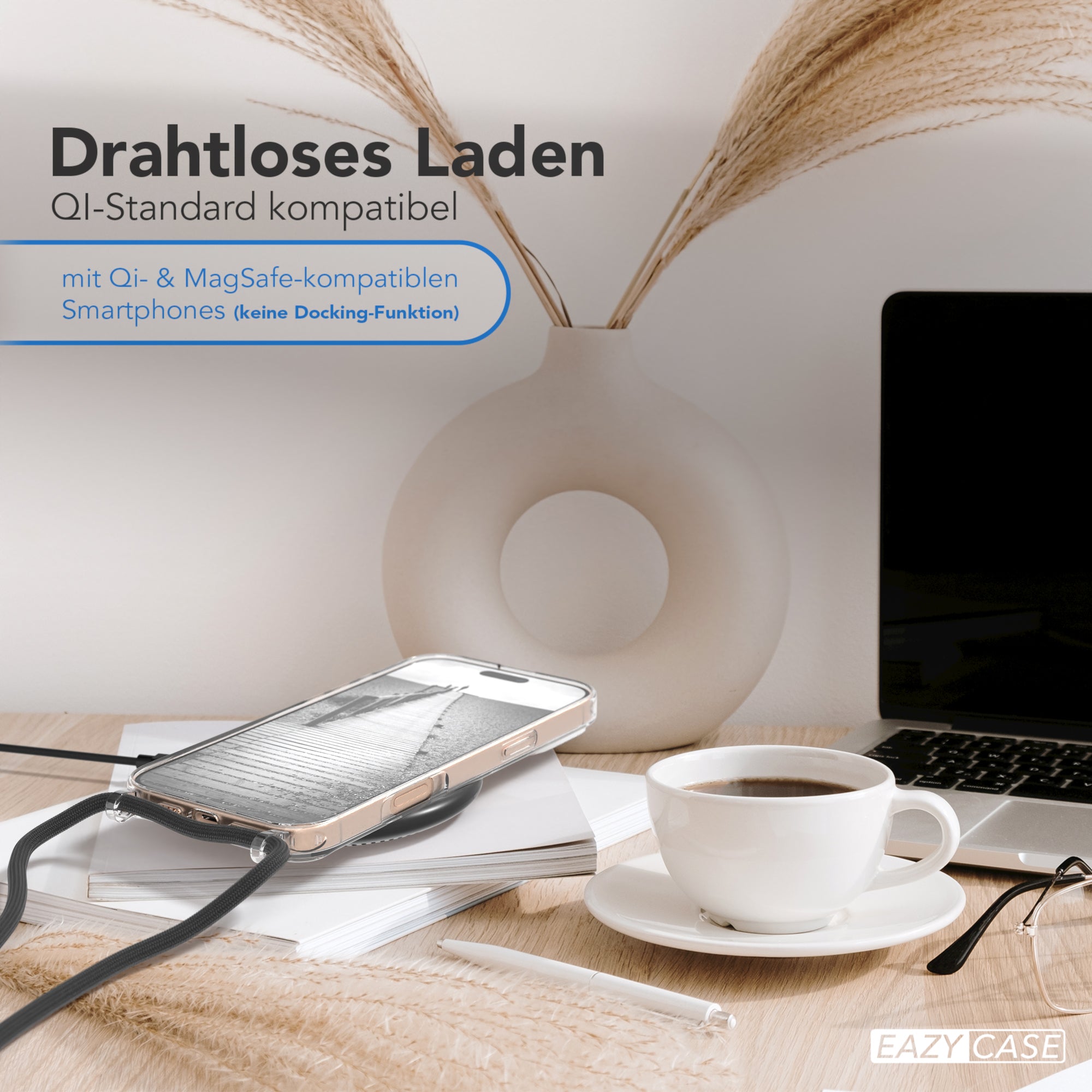 iPhone 16 Pro Max Hülle mit Metallkette + Schwarze Kordel