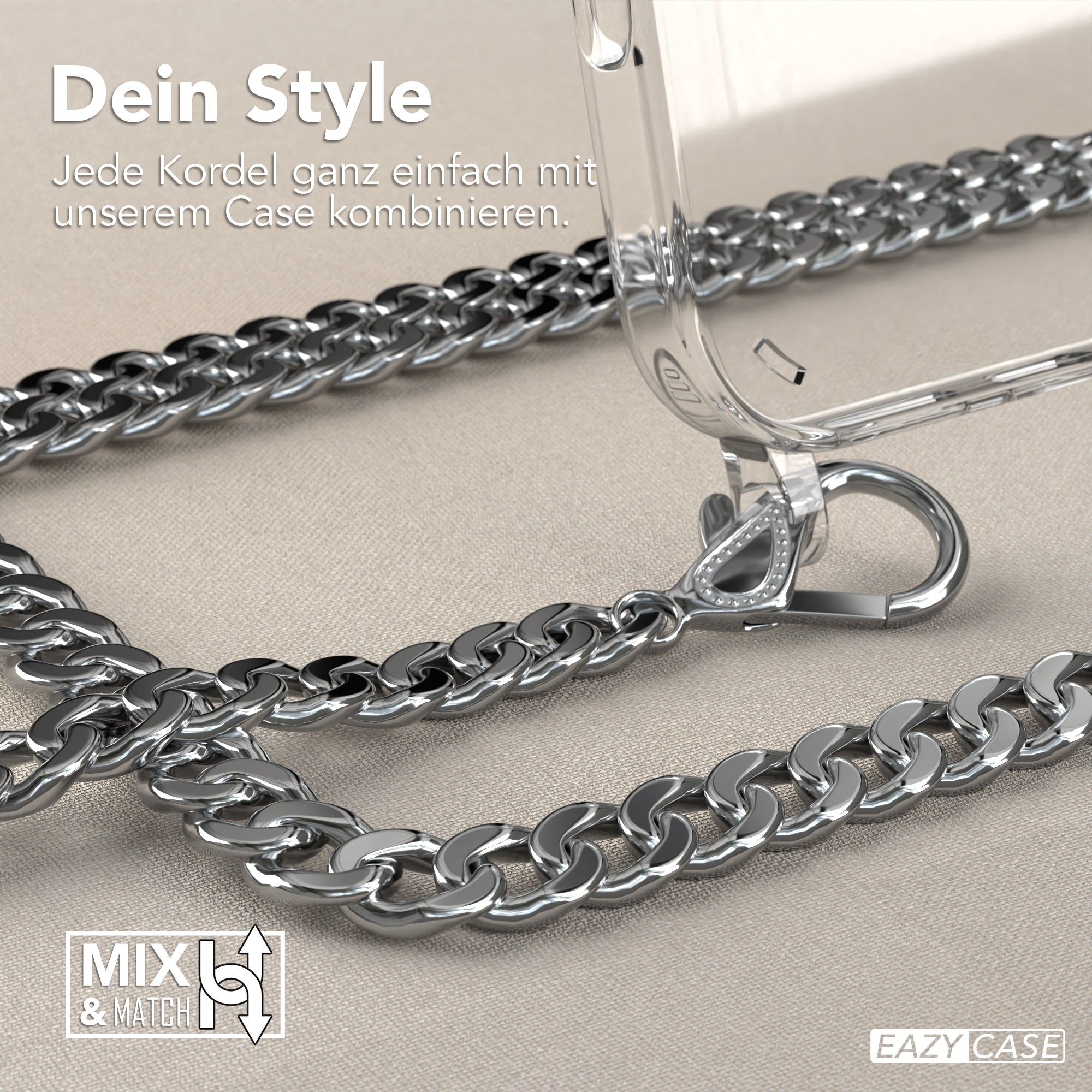 iPhone 16 Pro Max Hülle mit Metallkette + Schwarze Kordel