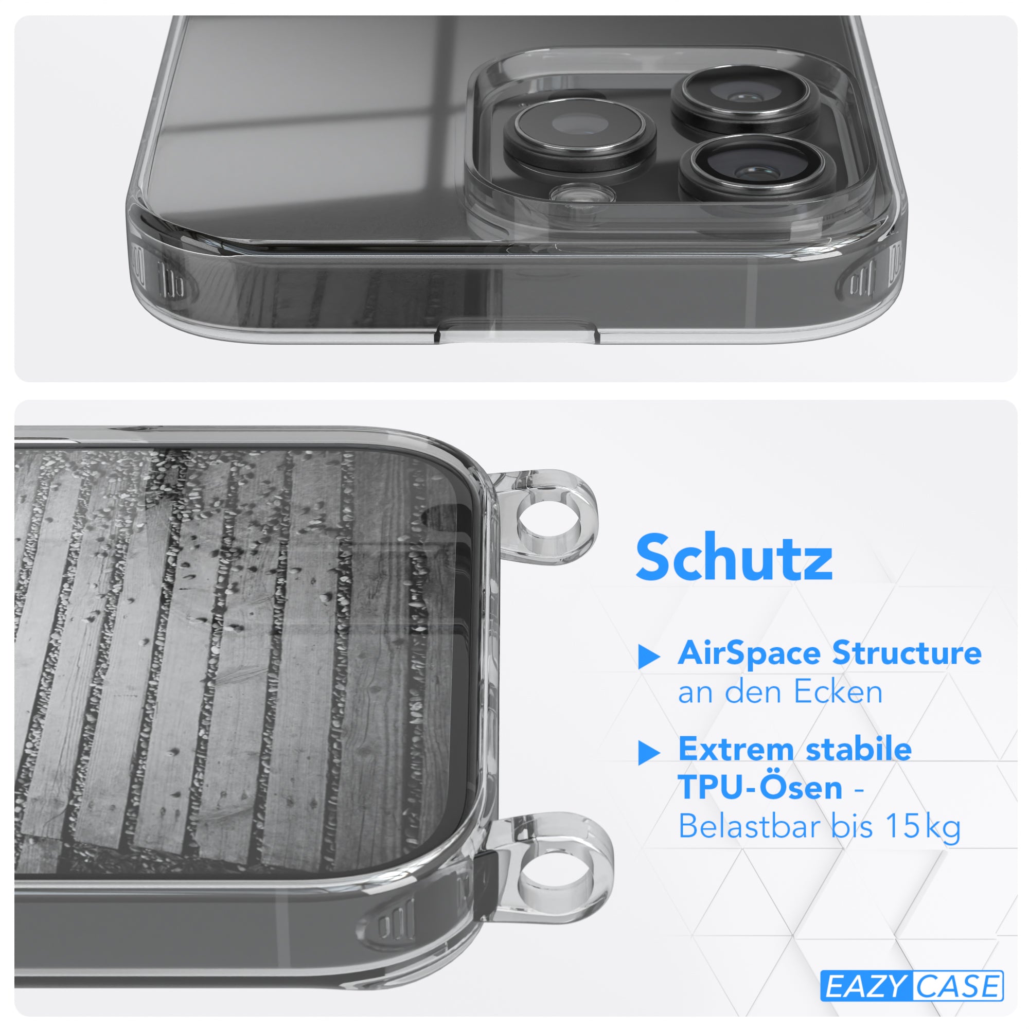 iPhone 16 Pro Max Hülle mit Metallkette + Schwarze Kordel