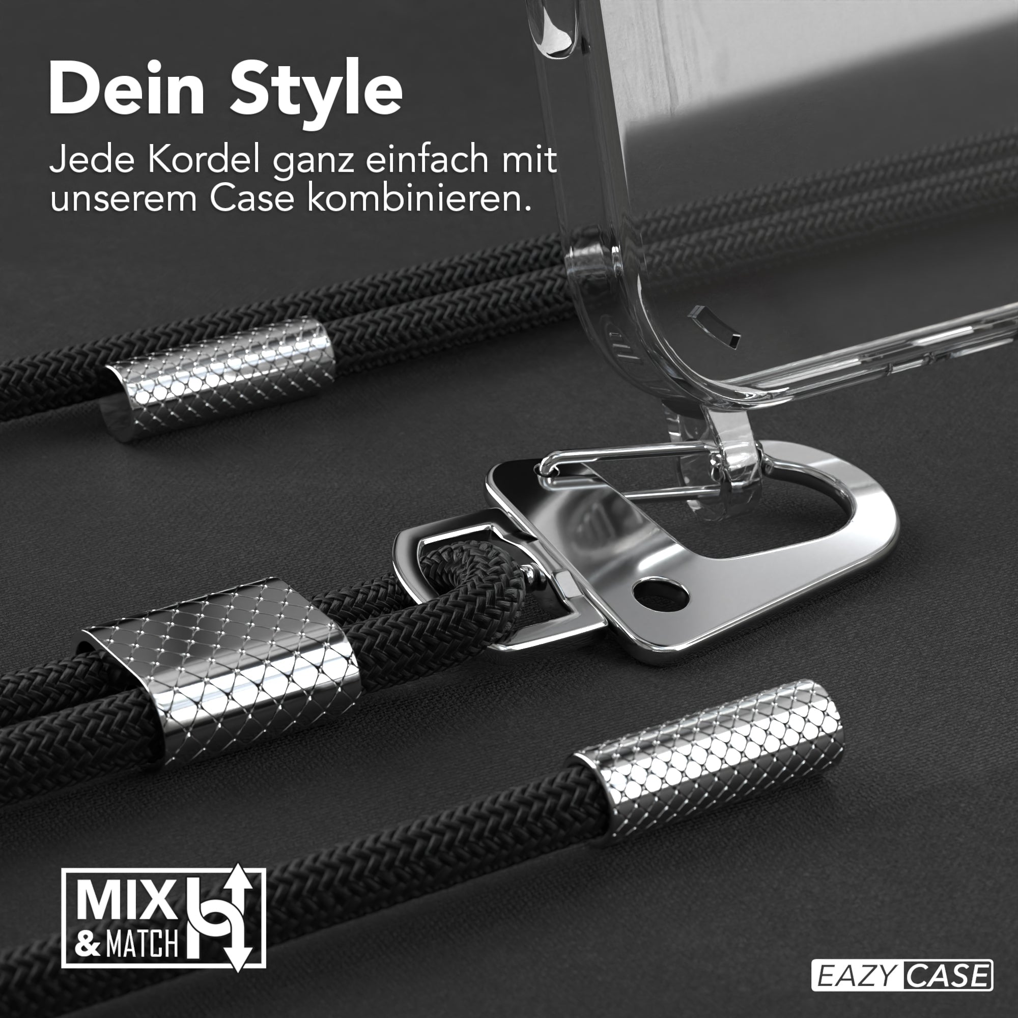iPhone 16 Pro Max Hülle + Kordel mit Karabinern