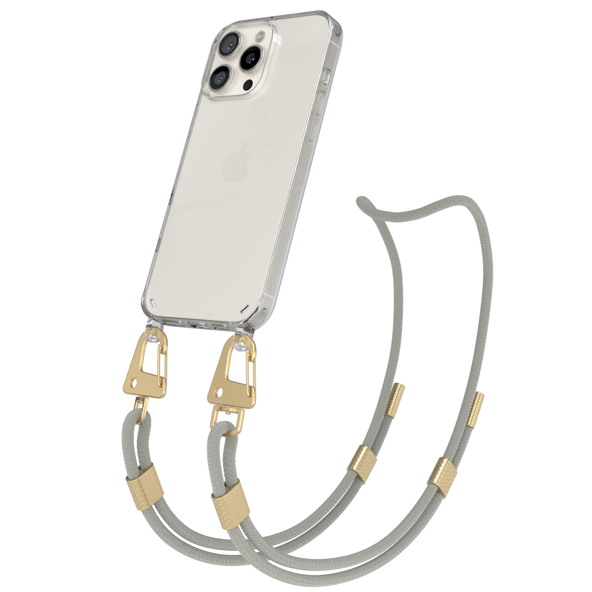 iPhone 16 Pro Max Hülle + Kordel mit Karabinern