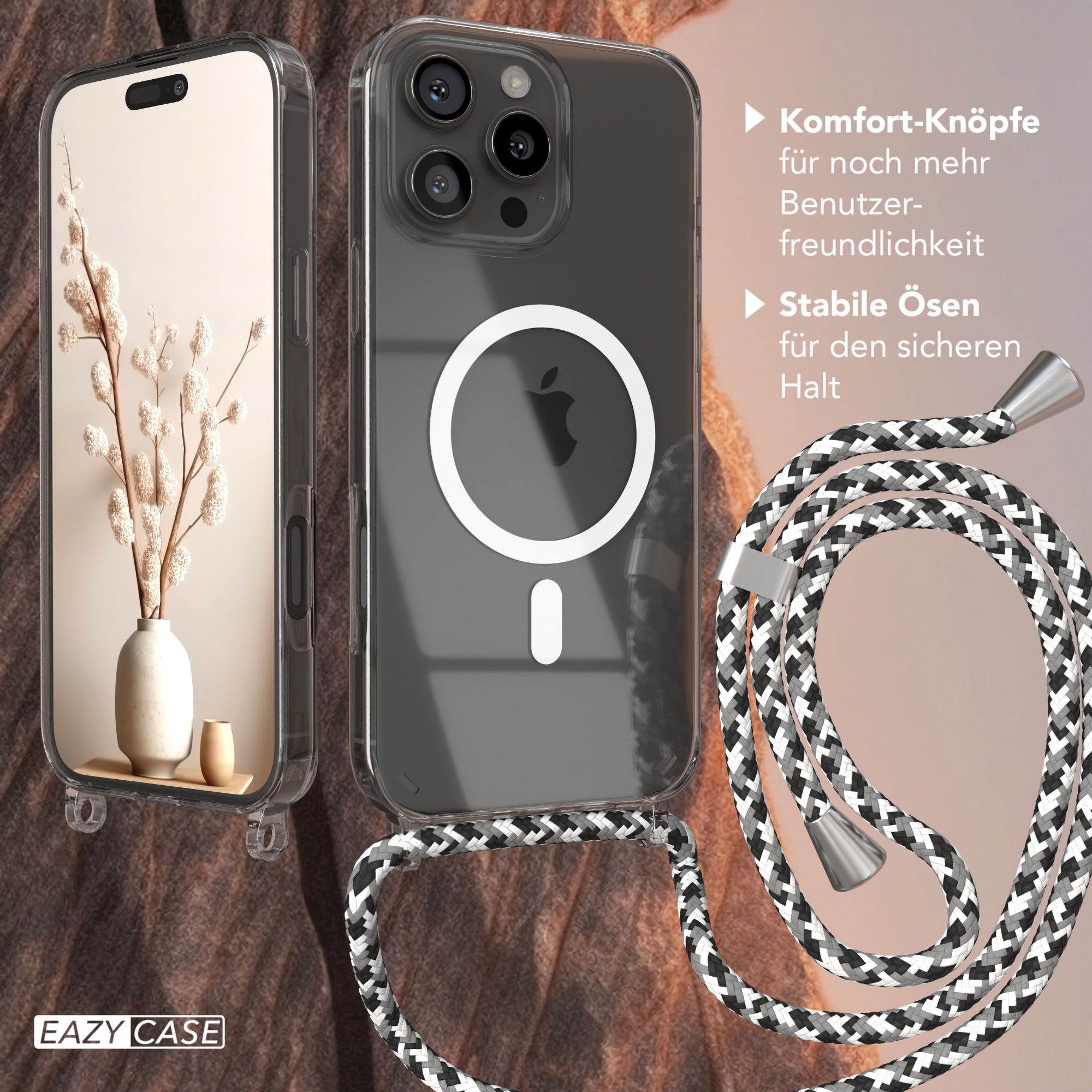 iPhone 16 Pro Max transparente Hülle + Kordel mit MagSafe