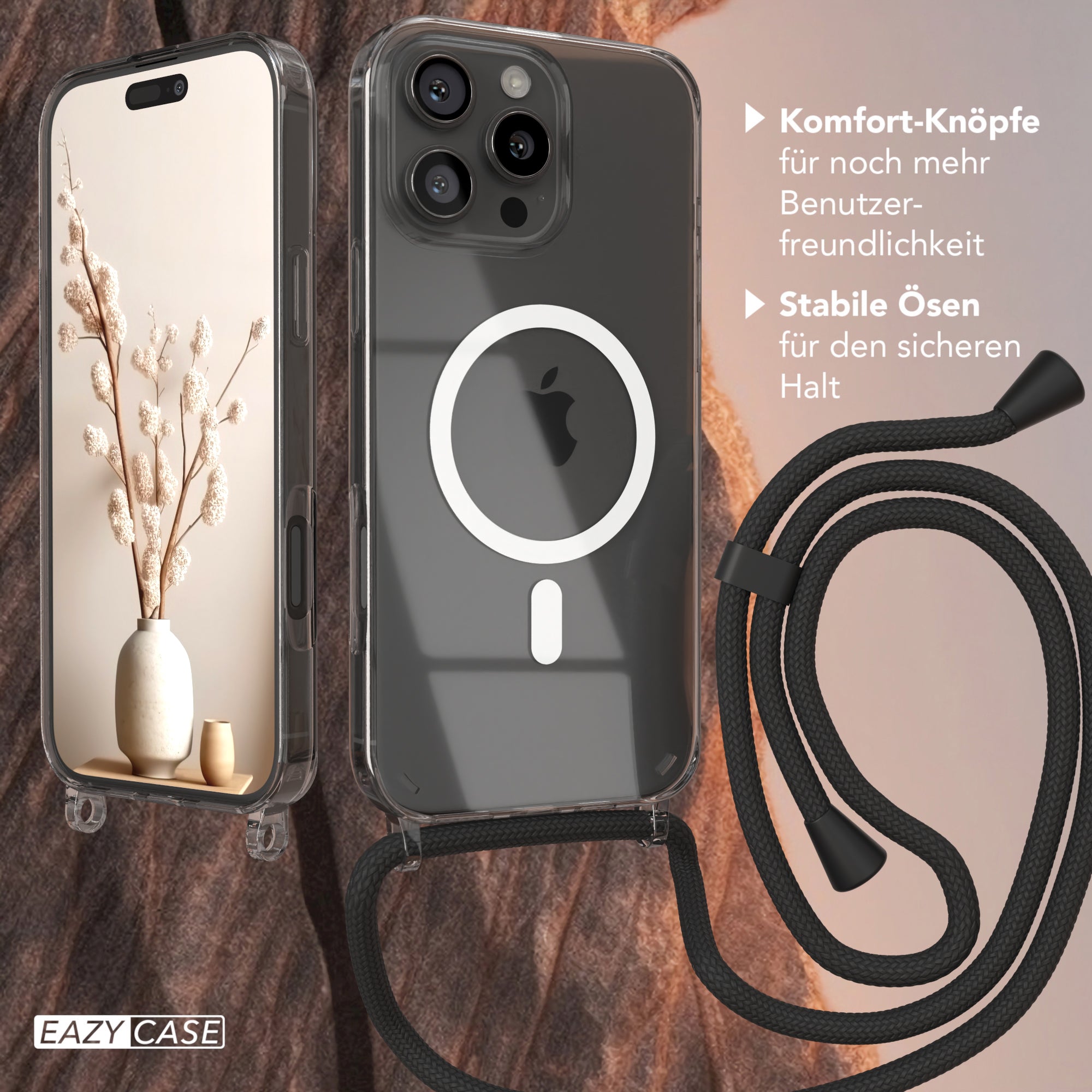 iPhone 16 Pro Max transparente Hülle + Kordel mit MagSafe