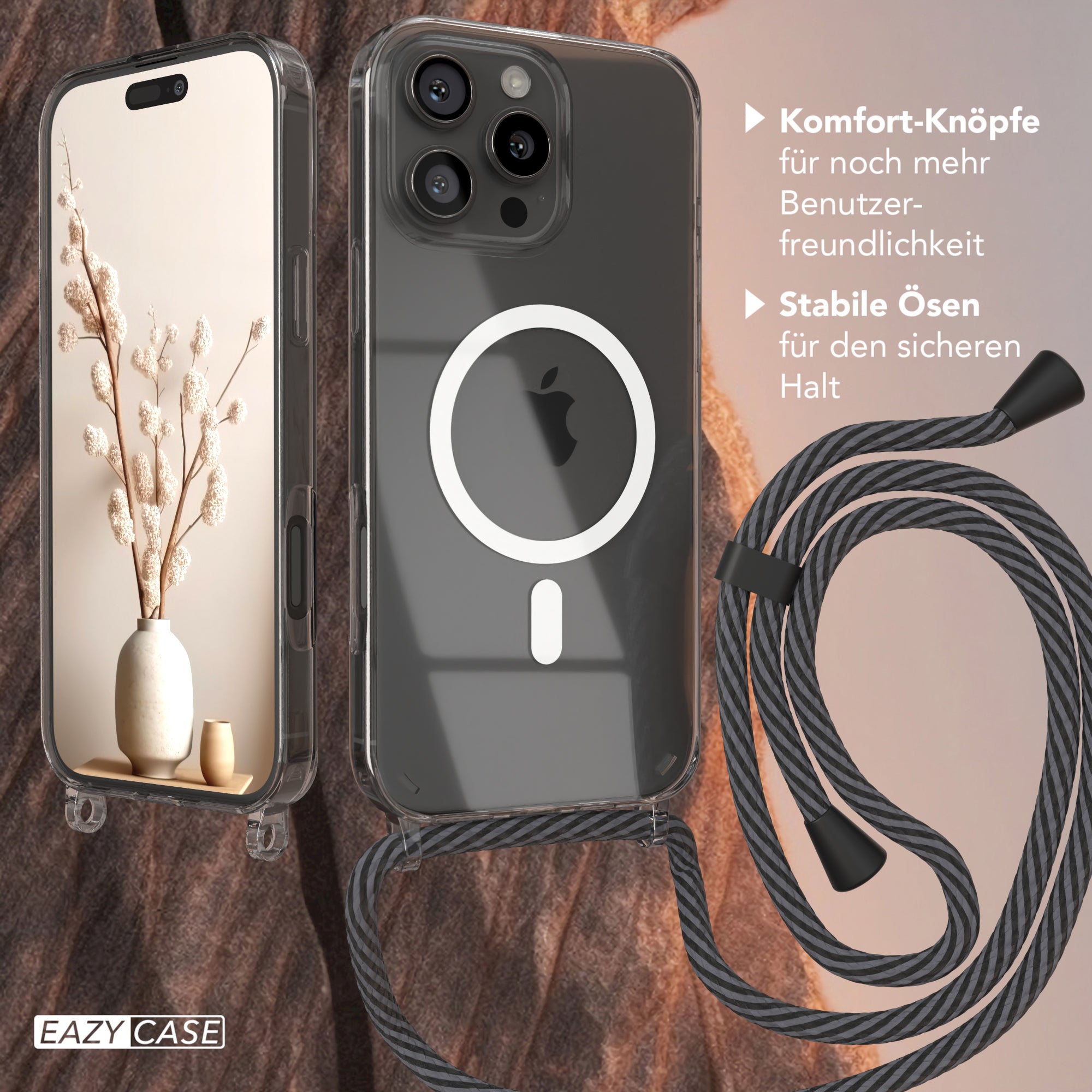 iPhone 16 Pro Max transparente Hülle + Kordel mit MagSafe