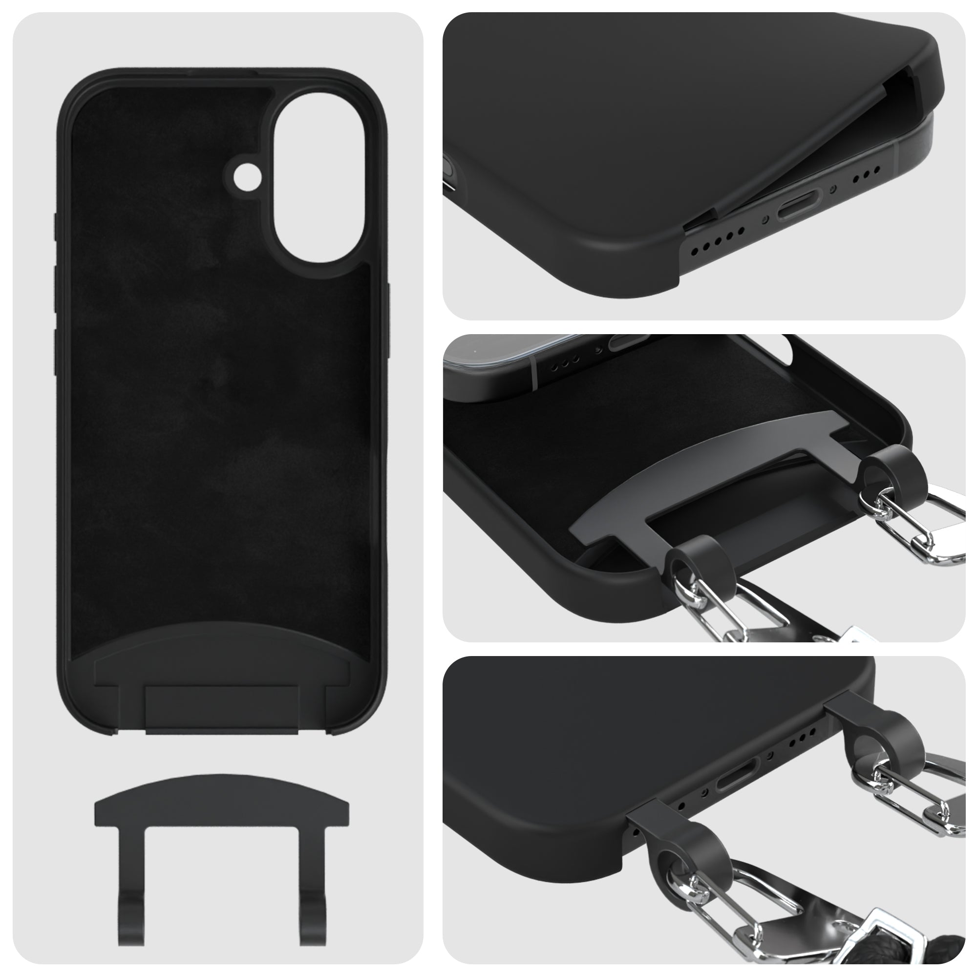 iPhone 16 2in1 Hülle + Kordel mit Karabinern