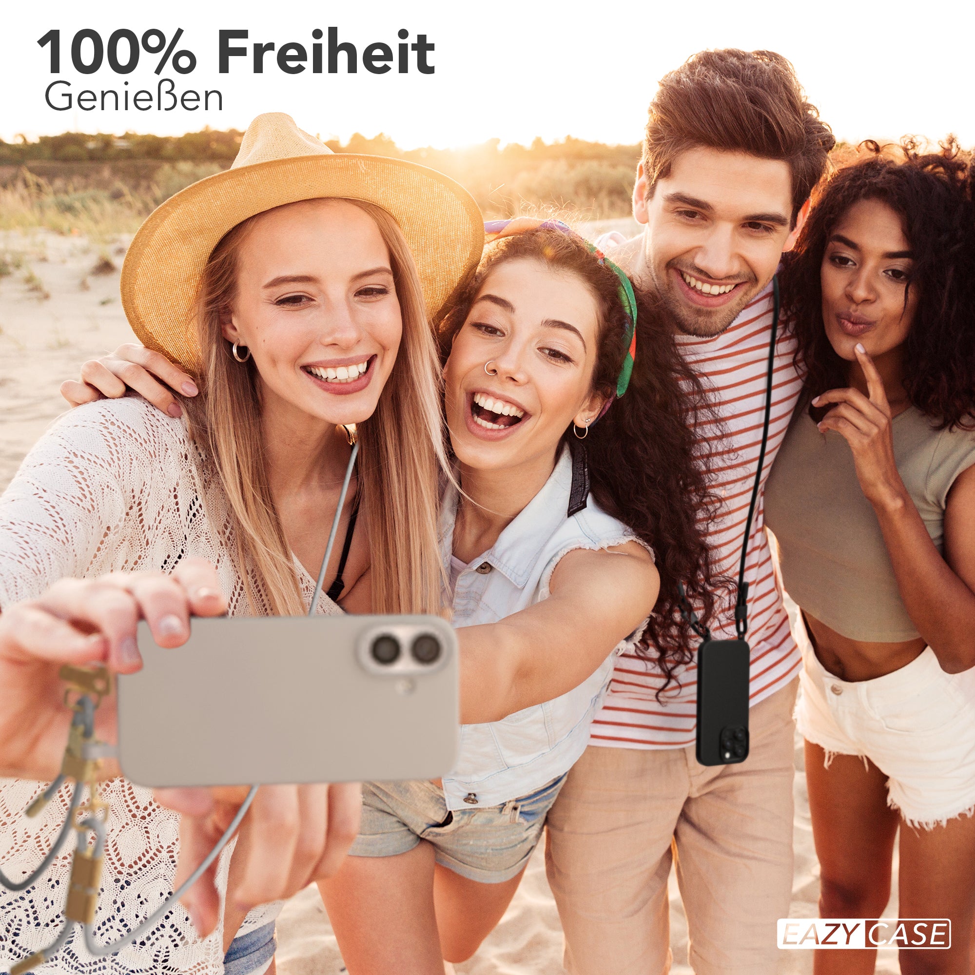 iPhone 16 2in1 Hülle + Kordel mit Karabinern