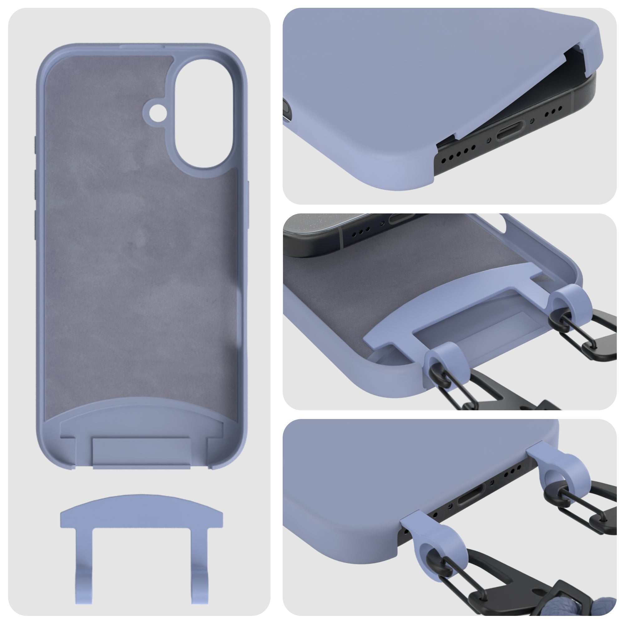 iPhone 16 2in1 Hülle + Kordel mit Karabinern