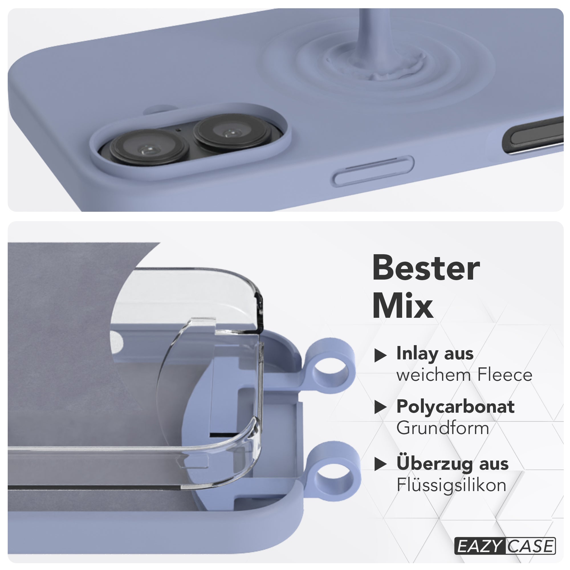 iPhone 16 2in1 Hülle + Kordel mit Karabinern