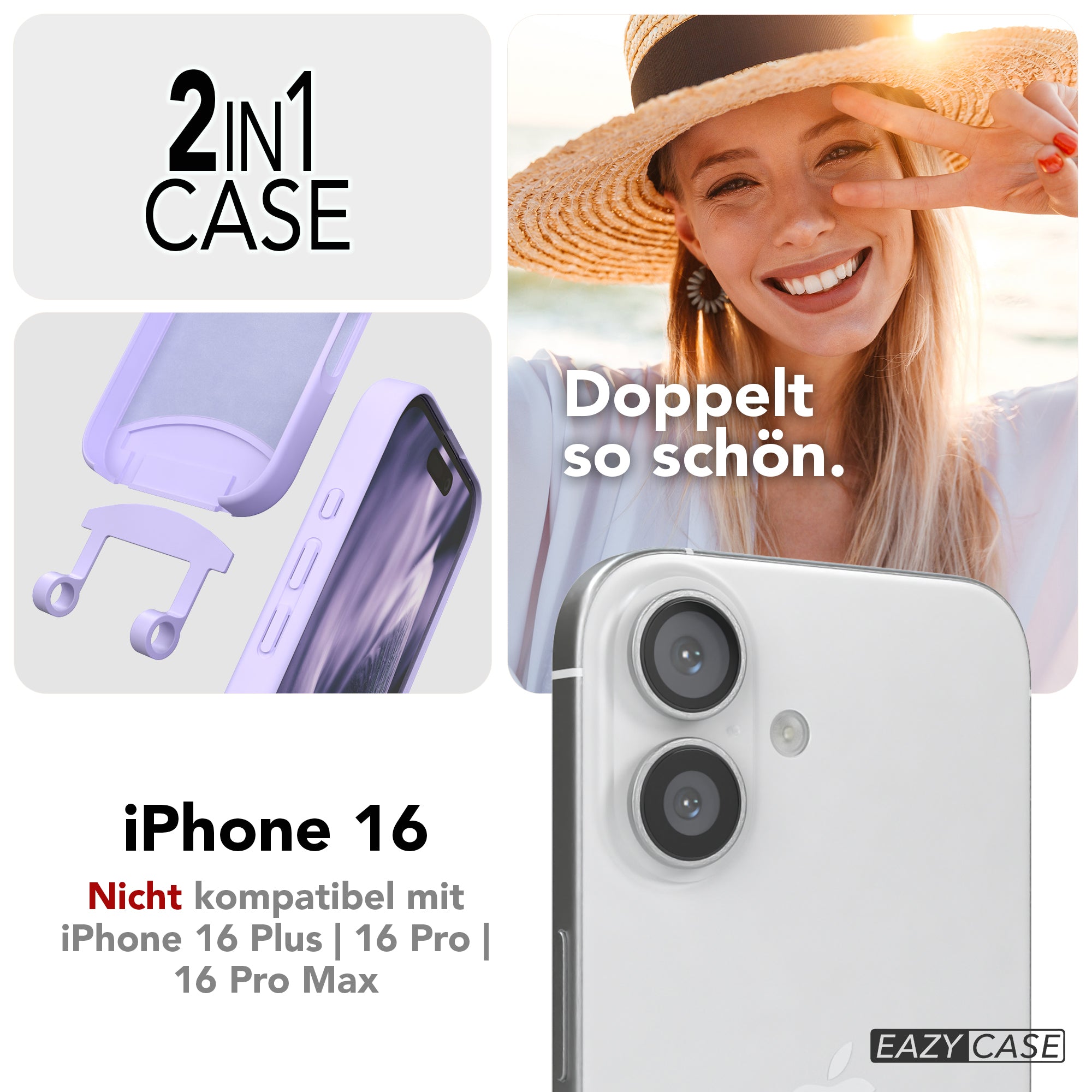 iPhone 16 2in1 Hülle + Kordel mit Karabinern