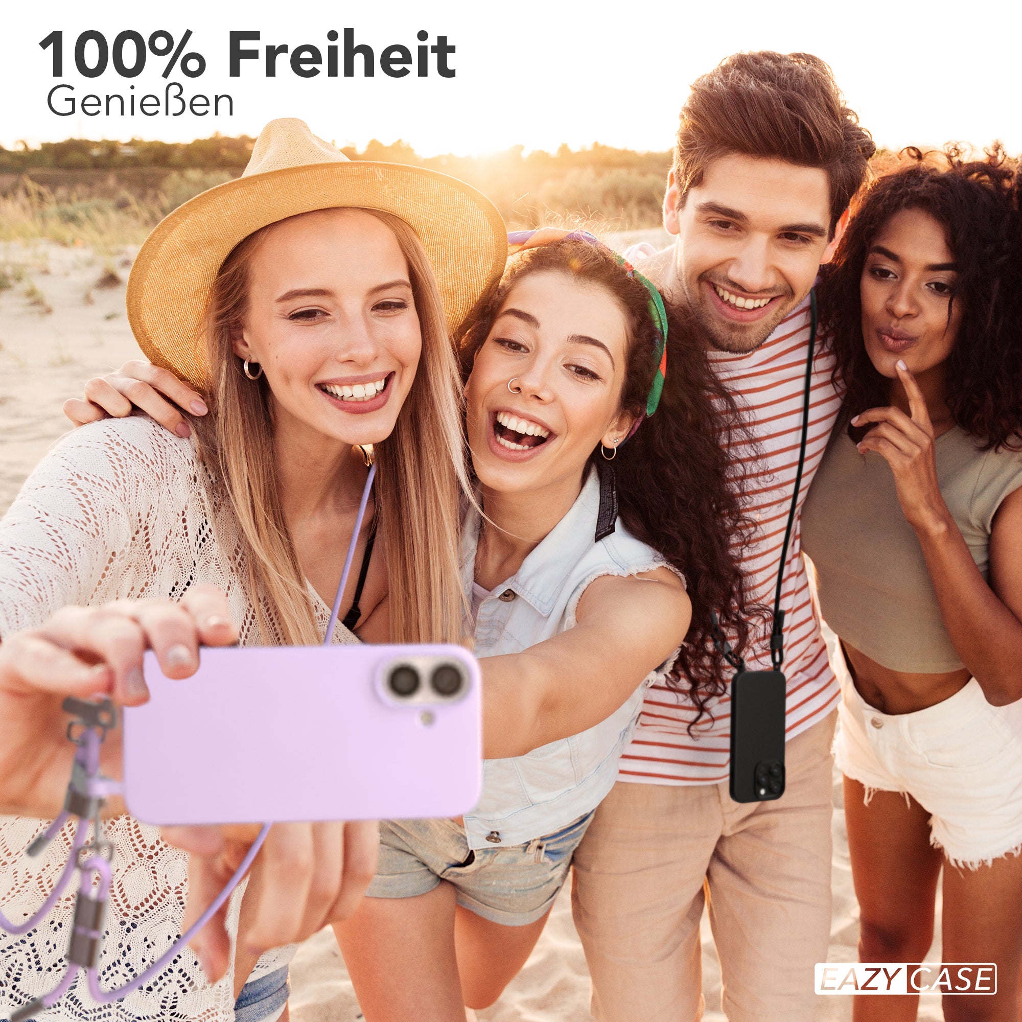 iPhone 16 2in1 Hülle + Kordel mit Karabinern