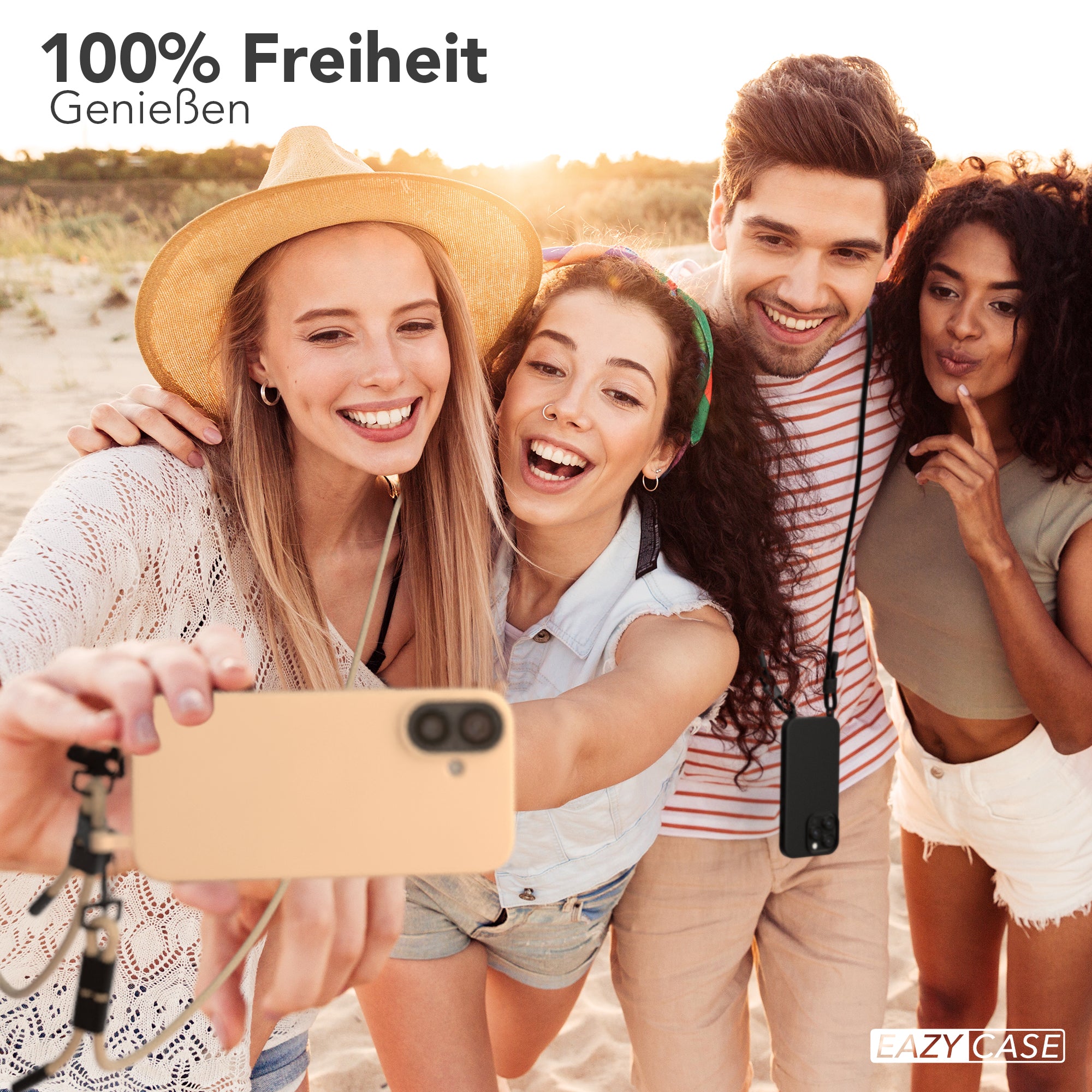iPhone 16 2in1 Hülle + Kordel mit Karabinern