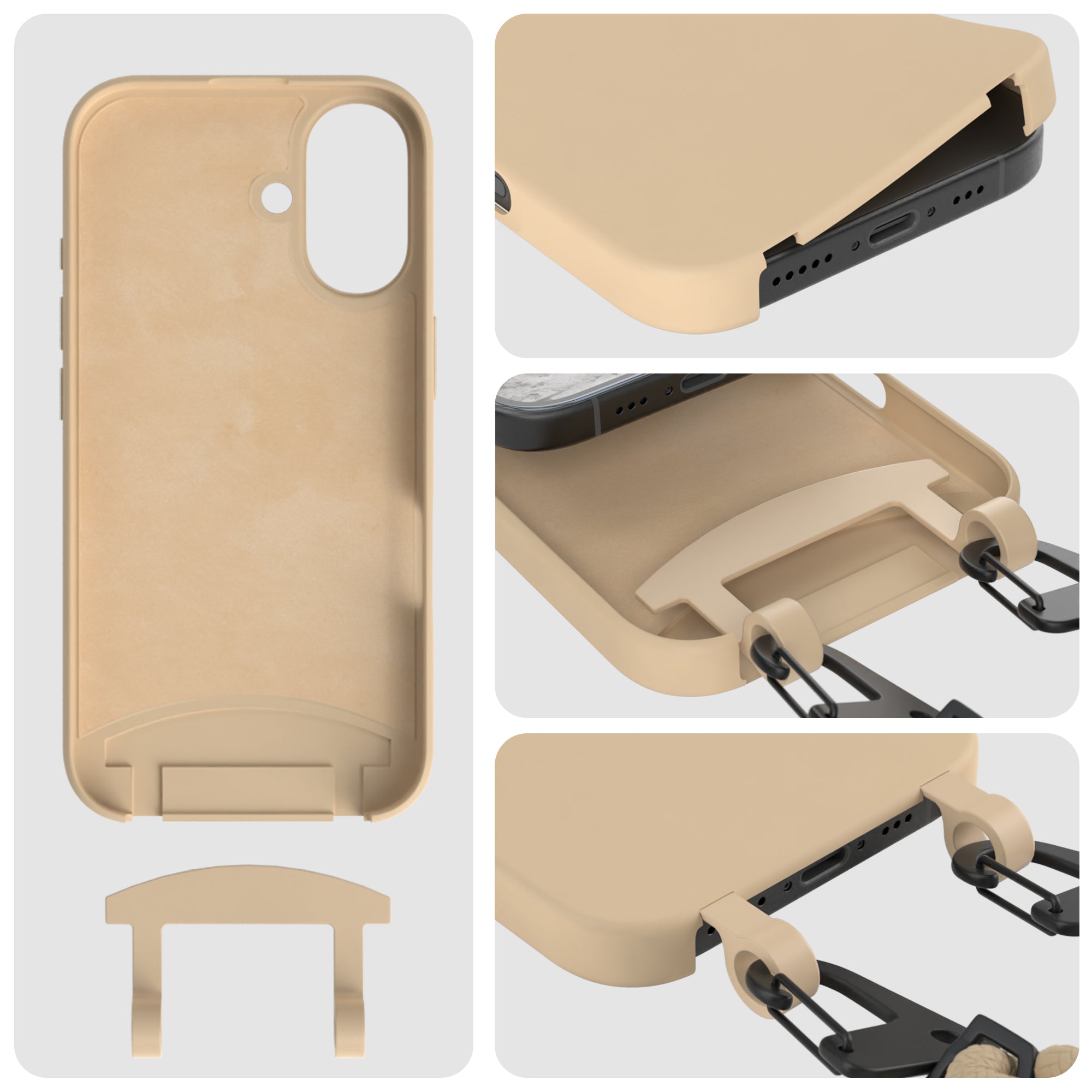 iPhone 16 2in1 Hülle + Kordel mit Karabinern