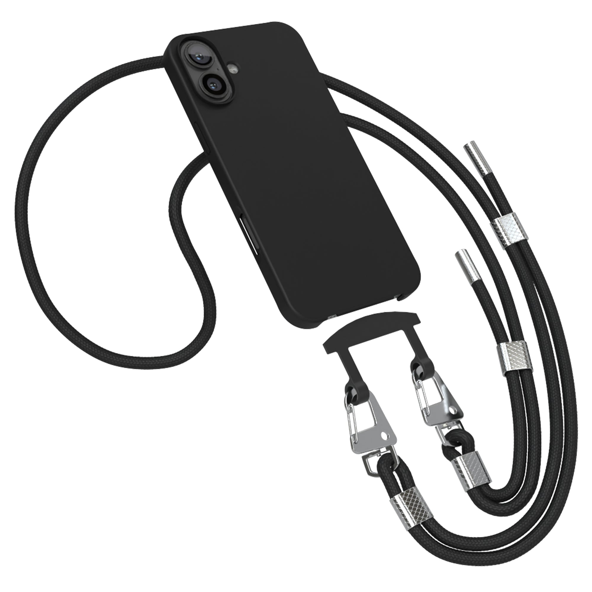 iPhone 16 Plus 2in1 Hülle + Kordel mit Karabinern