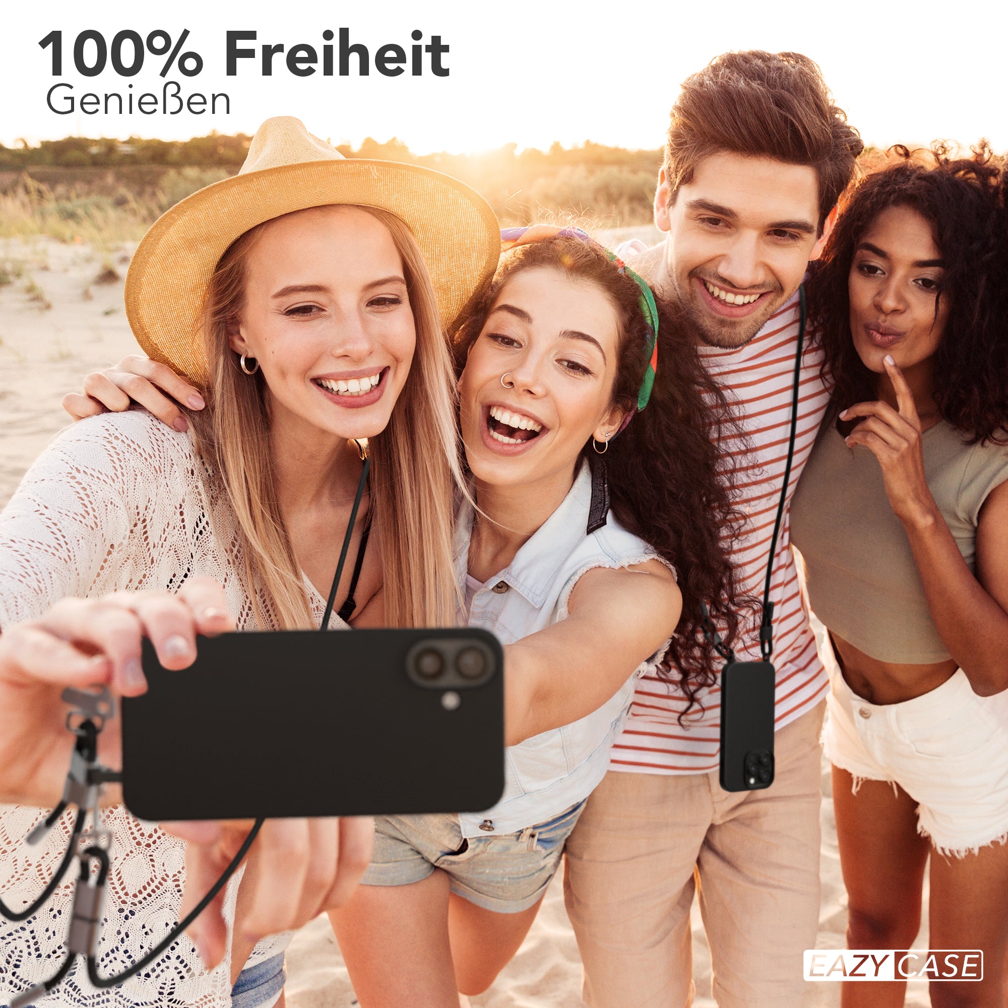 iPhone 16 Plus 2in1 Hülle + Kordel mit Karabinern