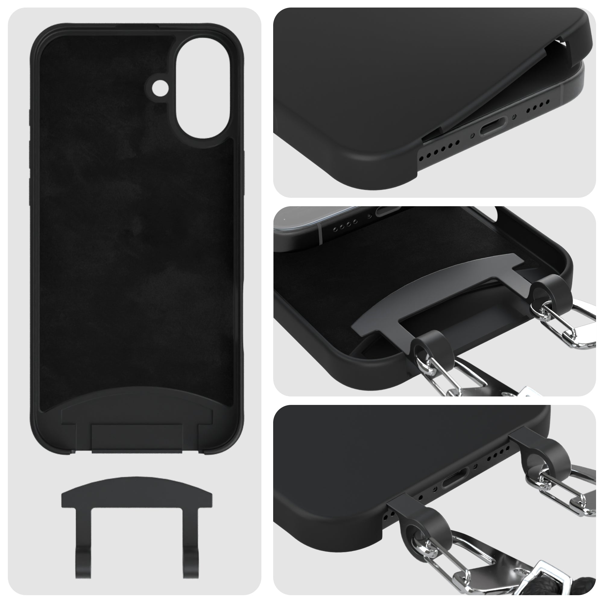 iPhone 16 Plus 2in1 Hülle + Kordel mit Karabinern