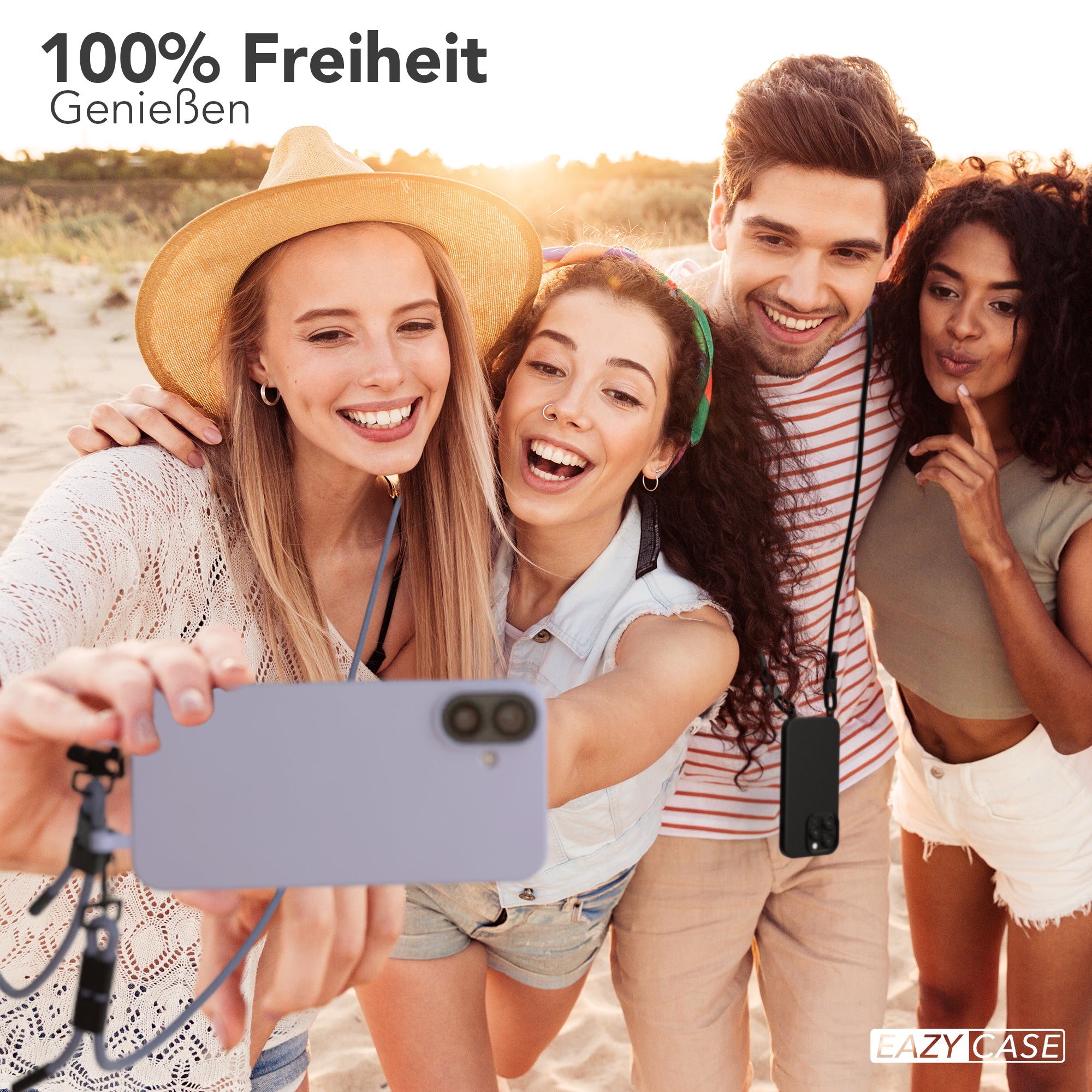 iPhone 16 Plus 2in1 Hülle + Kordel mit Karabinern