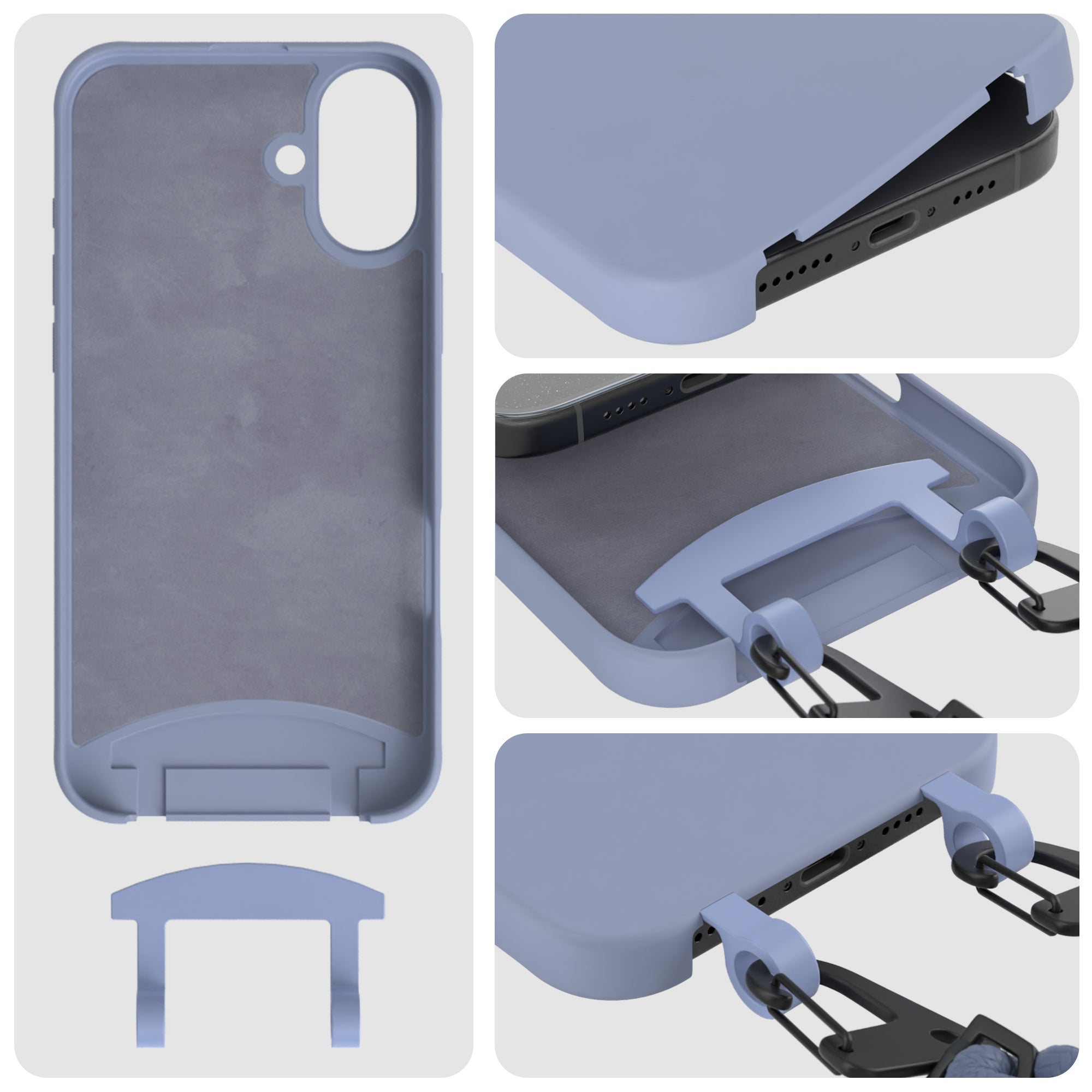 iPhone 16 Plus 2in1 Hülle + Kordel mit Karabinern