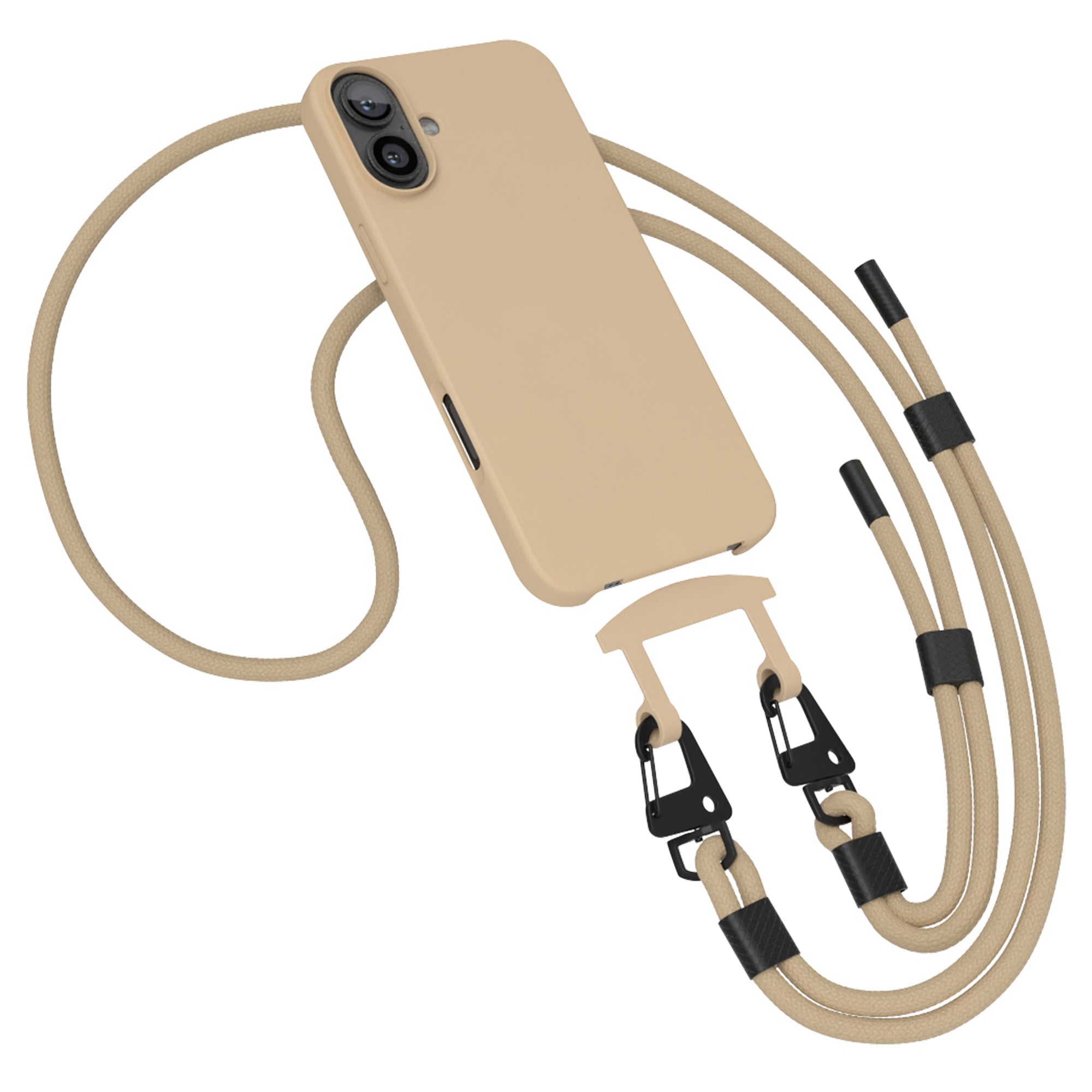 iPhone 16 Plus 2in1 Hülle + Kordel mit Karabinern