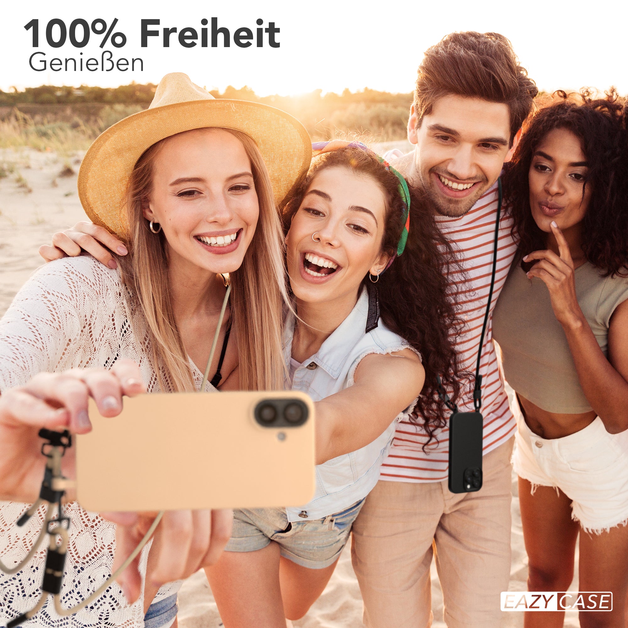iPhone 16 Plus 2in1 Hülle + Kordel mit Karabinern