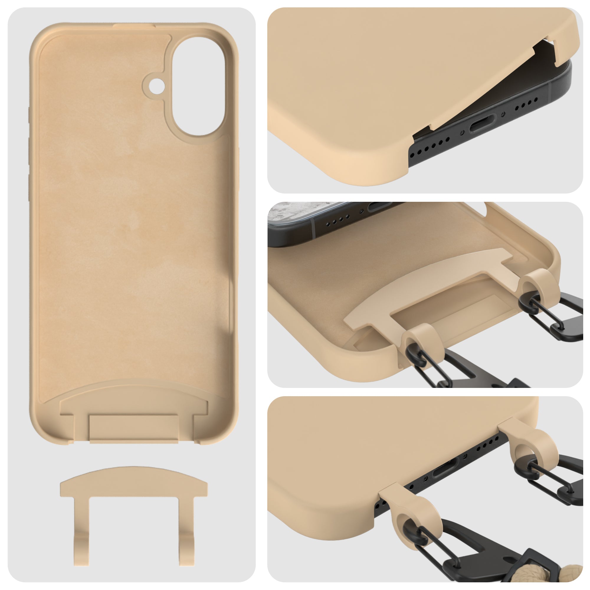 iPhone 16 Plus 2in1 Hülle + Kordel mit Karabinern
