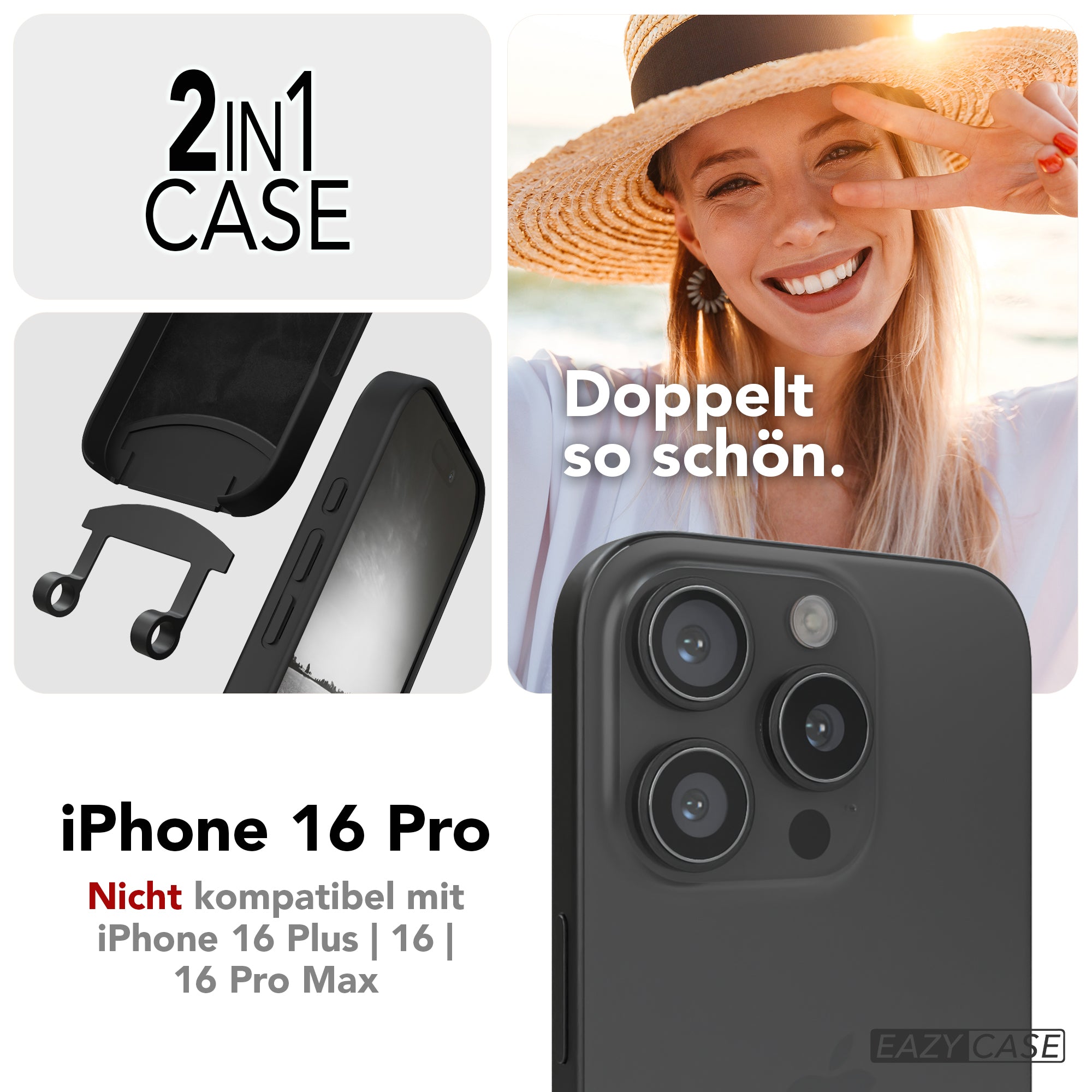 iPhone 16 Pro 2in1 Hülle + Kordel mit Karabinern
