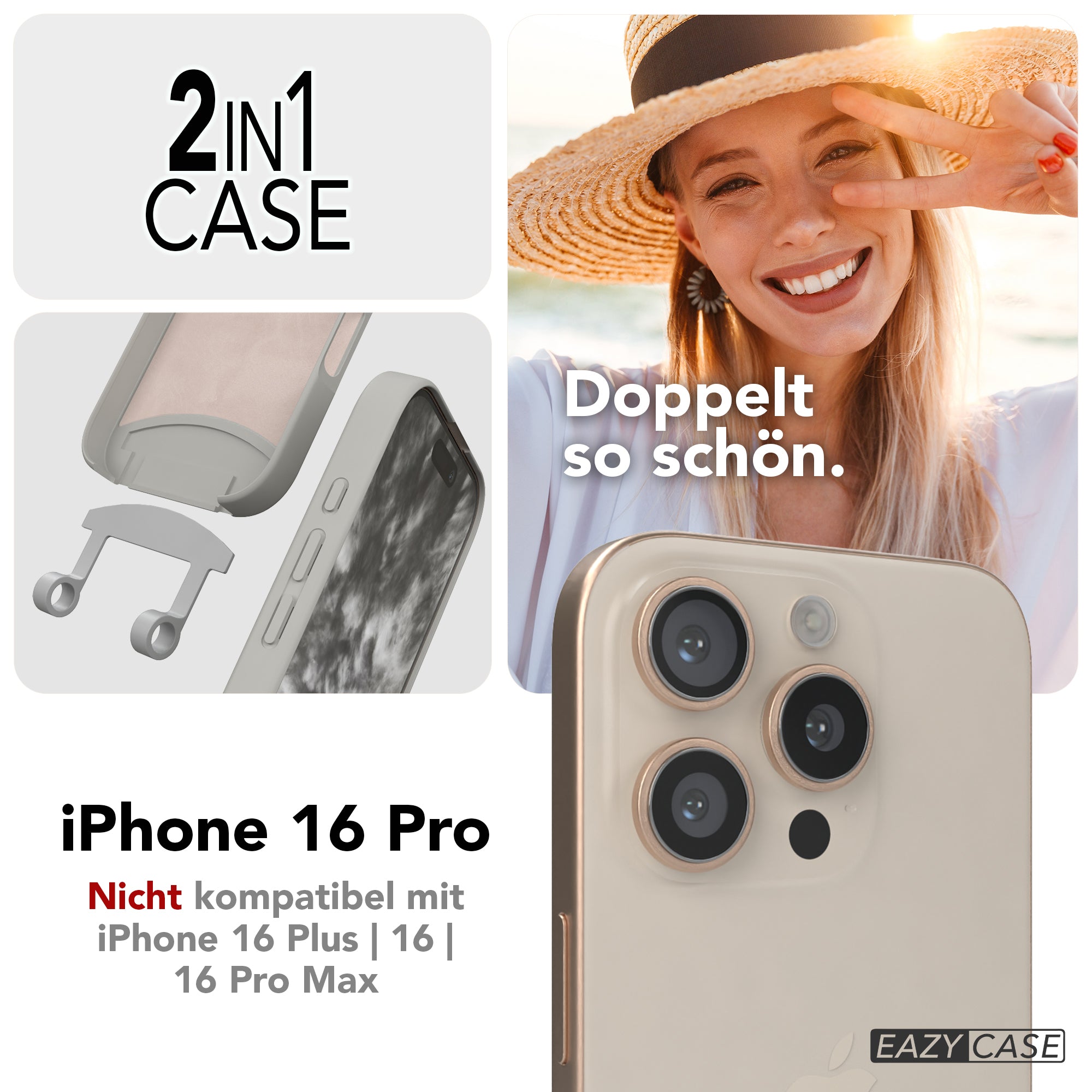 iPhone 16 Pro 2in1 Hülle + Kordel mit Karabinern