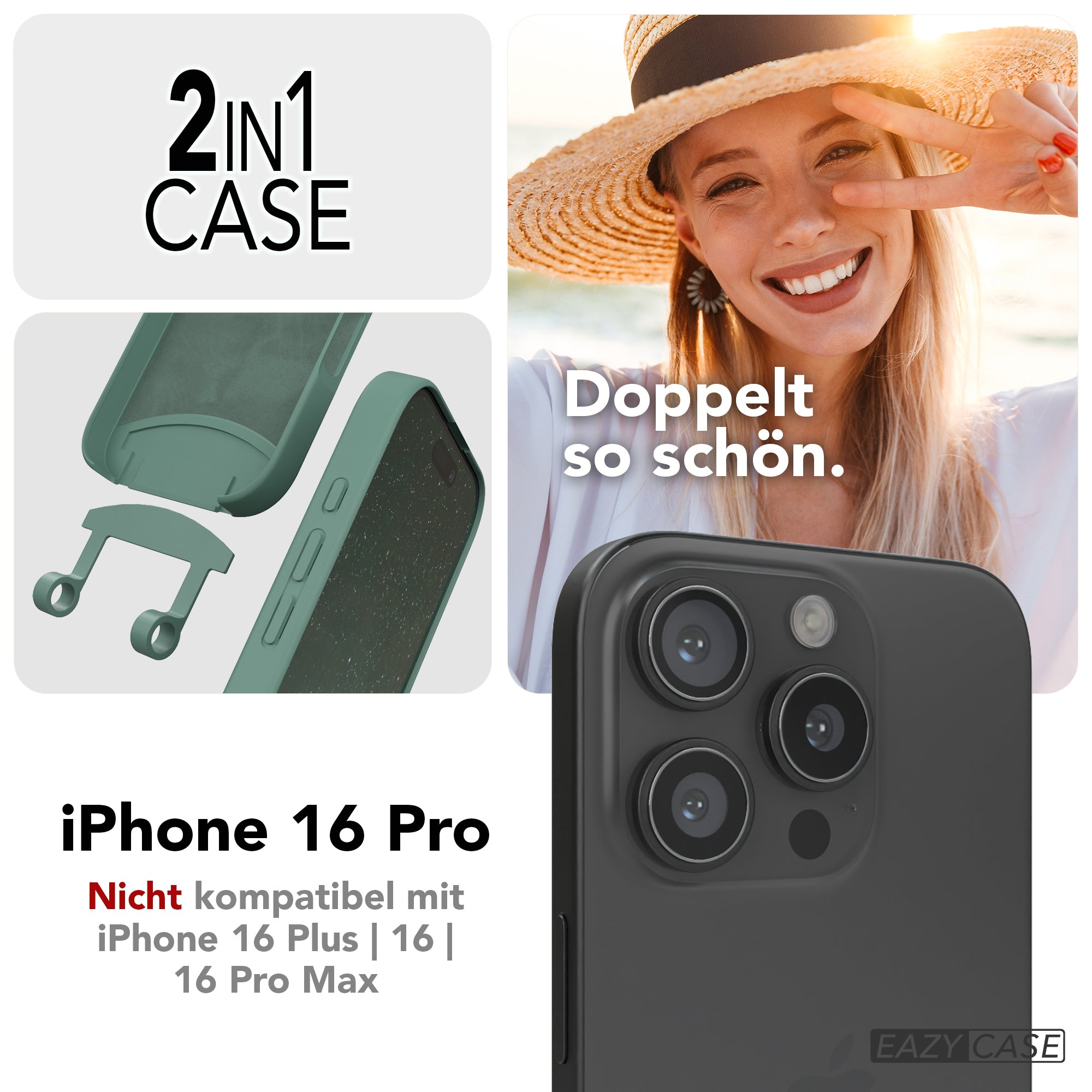 iPhone 16 Pro 2in1 Hülle + Kordel mit Karabinern