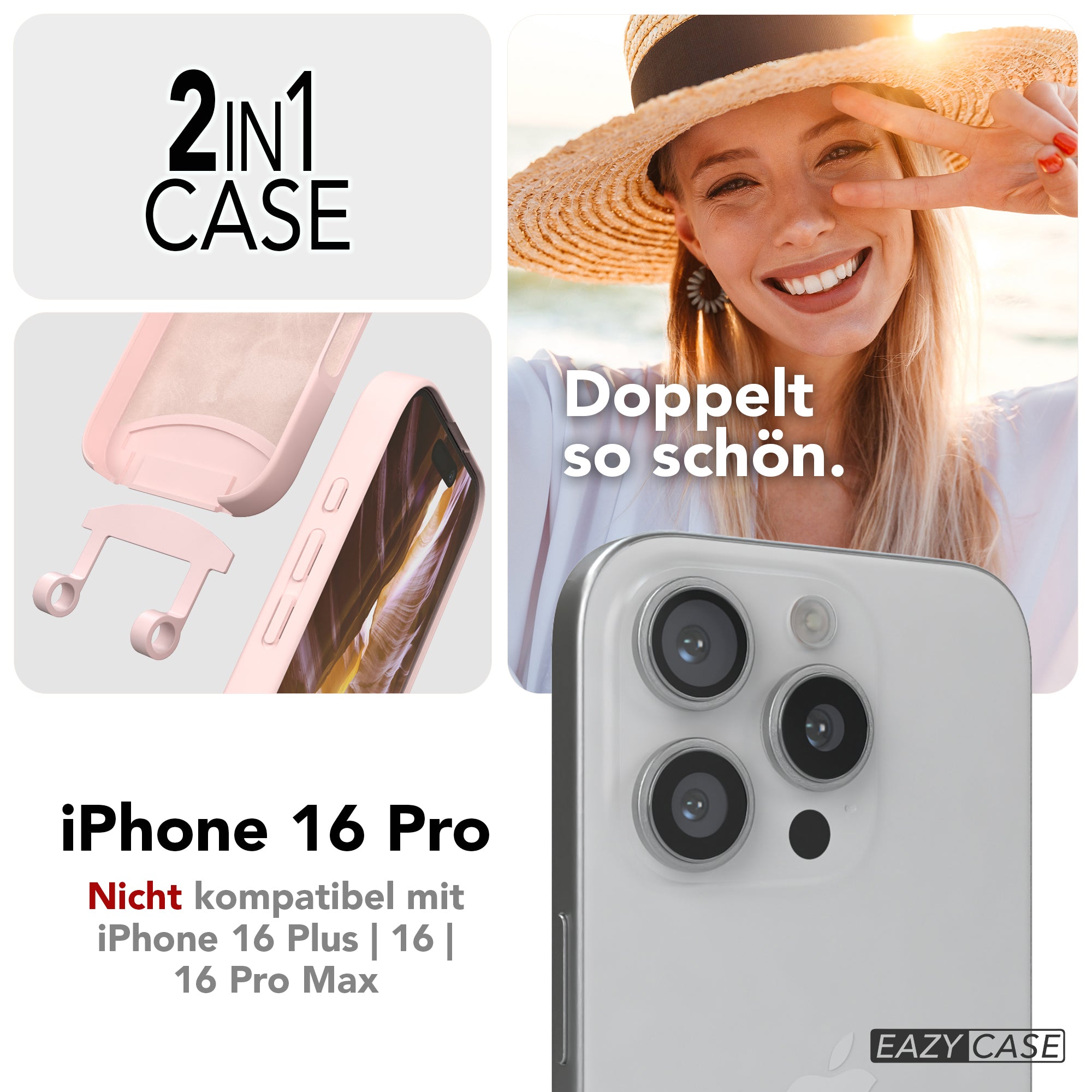 iPhone 16 Pro 2in1 Hülle + Kordel mit Karabinern