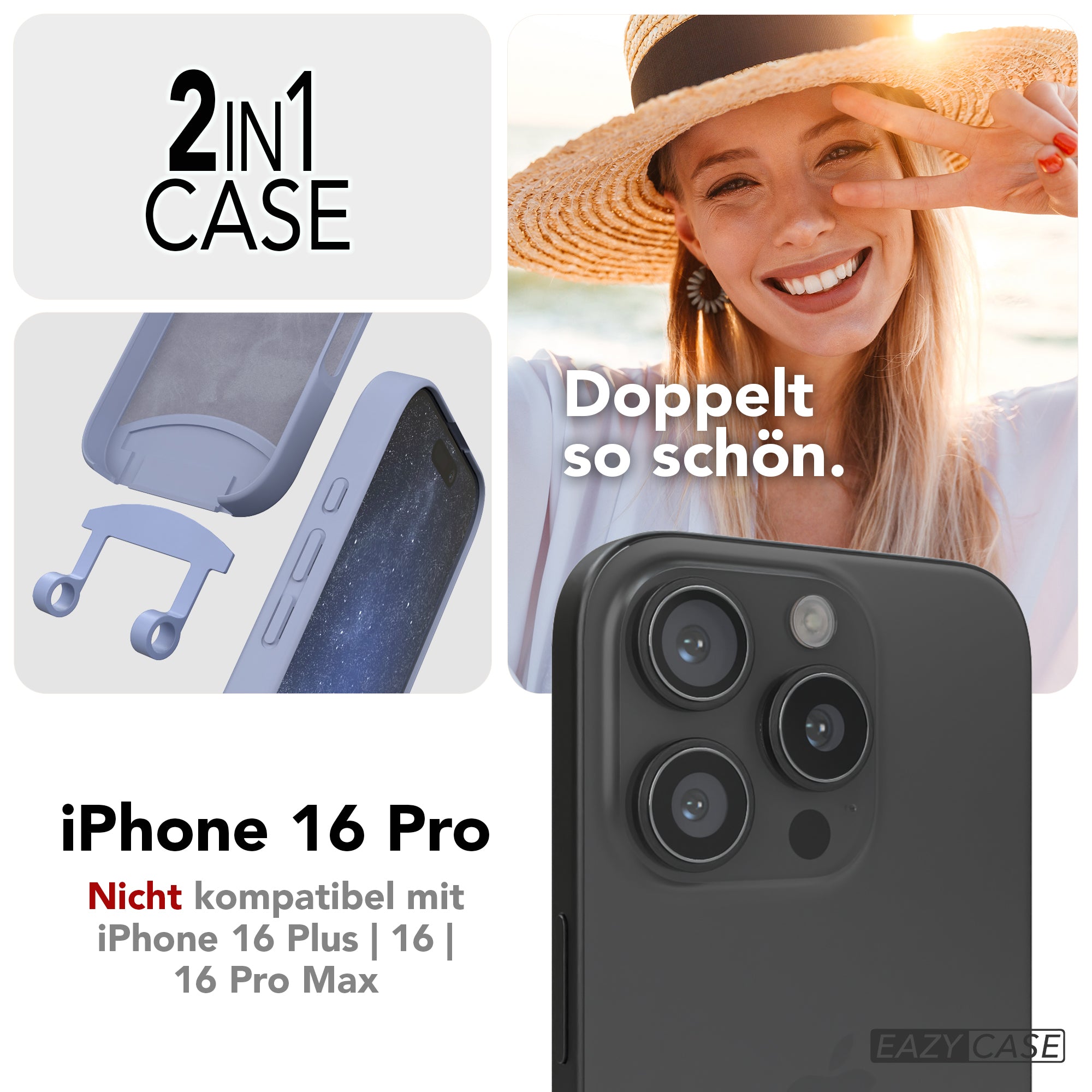 iPhone 16 Pro 2in1 Hülle + Kordel mit Karabinern