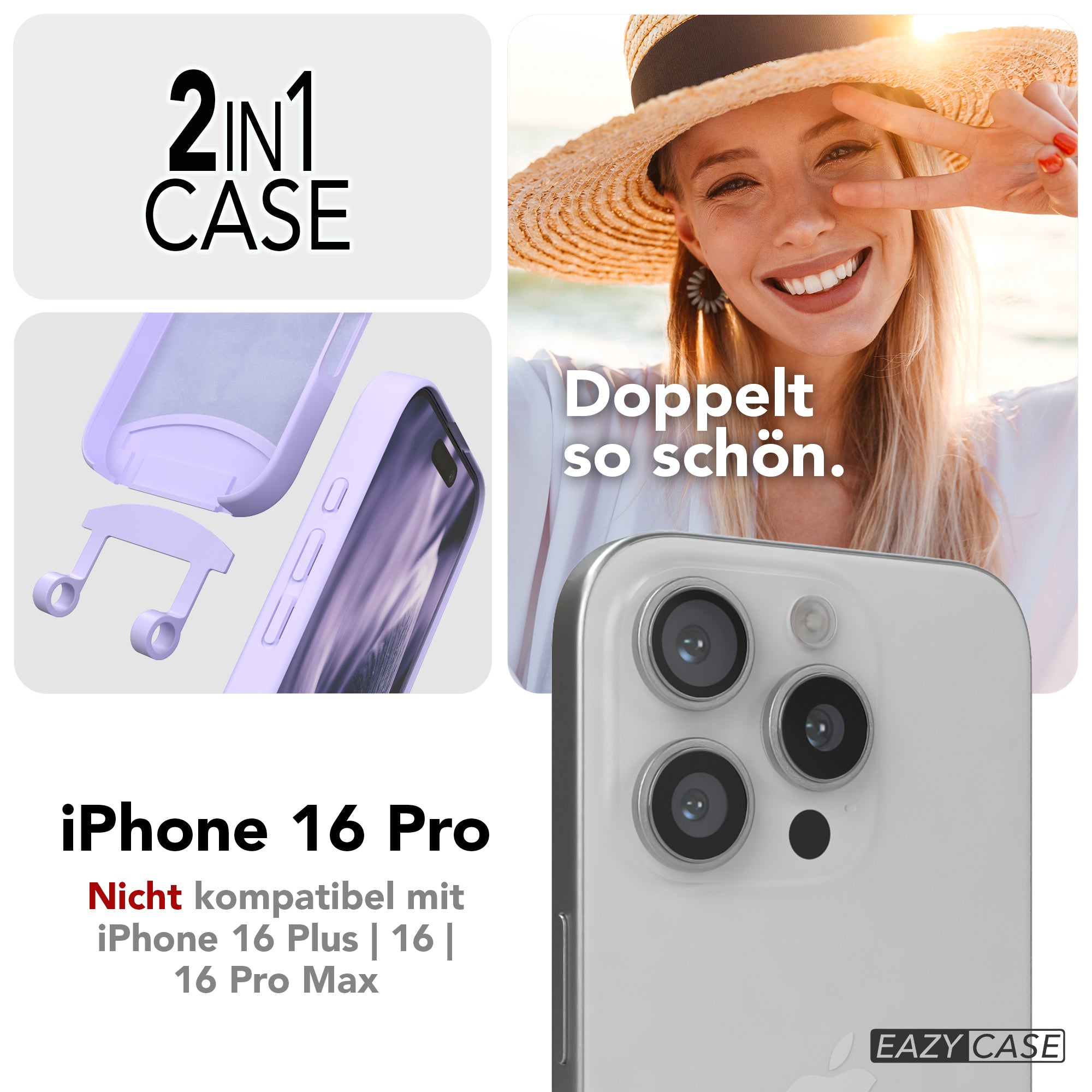 iPhone 16 Pro 2in1 Hülle + Kordel mit Karabinern