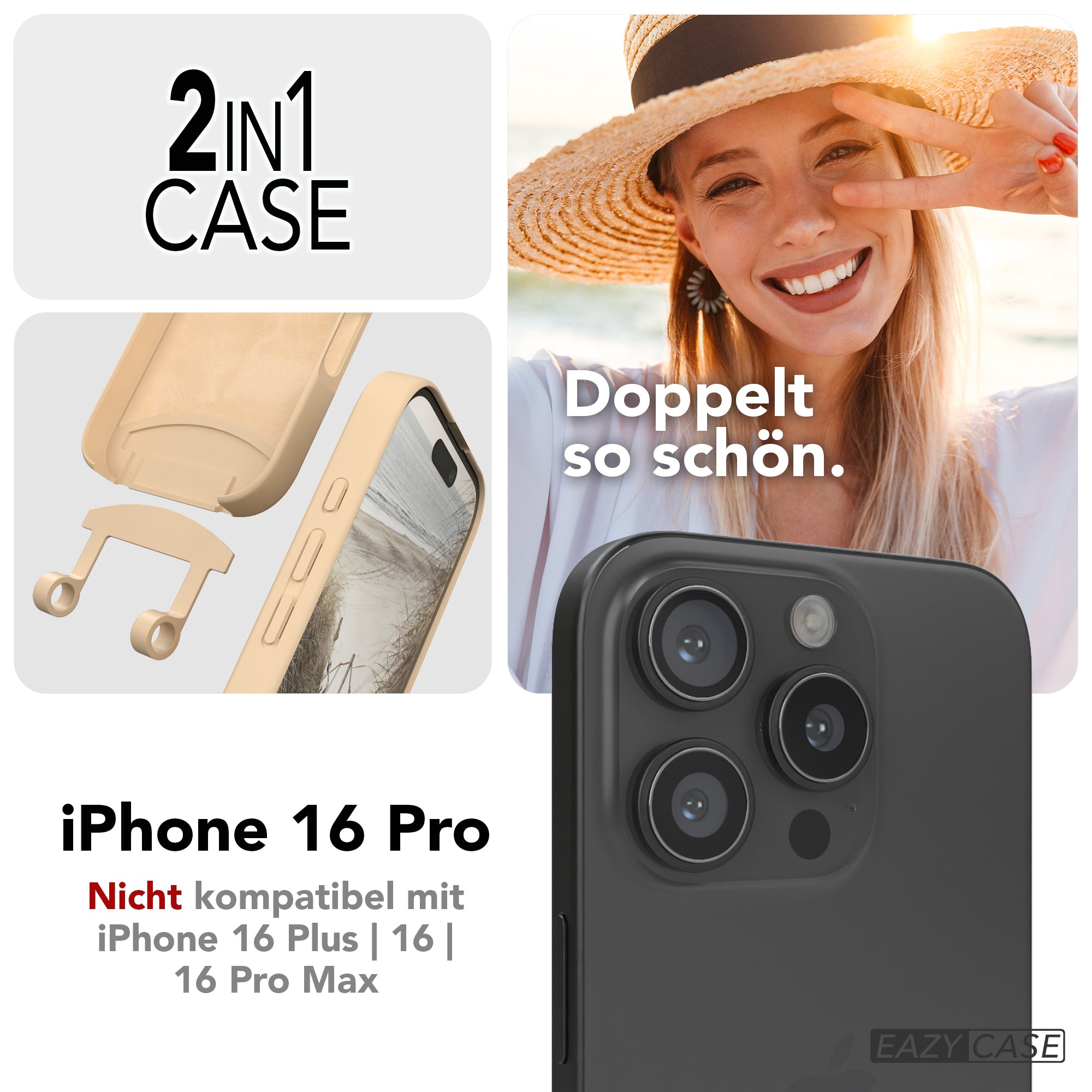 iPhone 16 Pro 2in1 Hülle + Kordel mit Karabinern