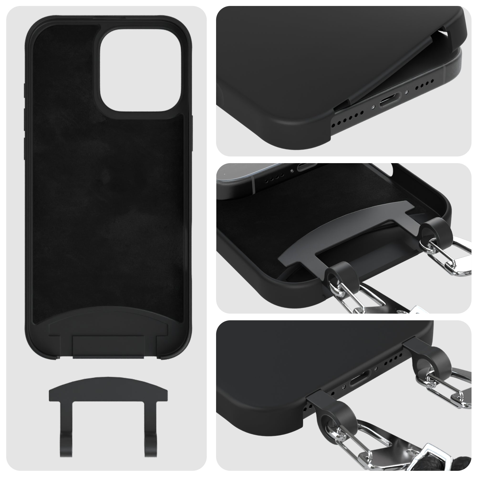 iPhone 16 Pro Max 2in1 Hülle + Kordel mit Karabinern