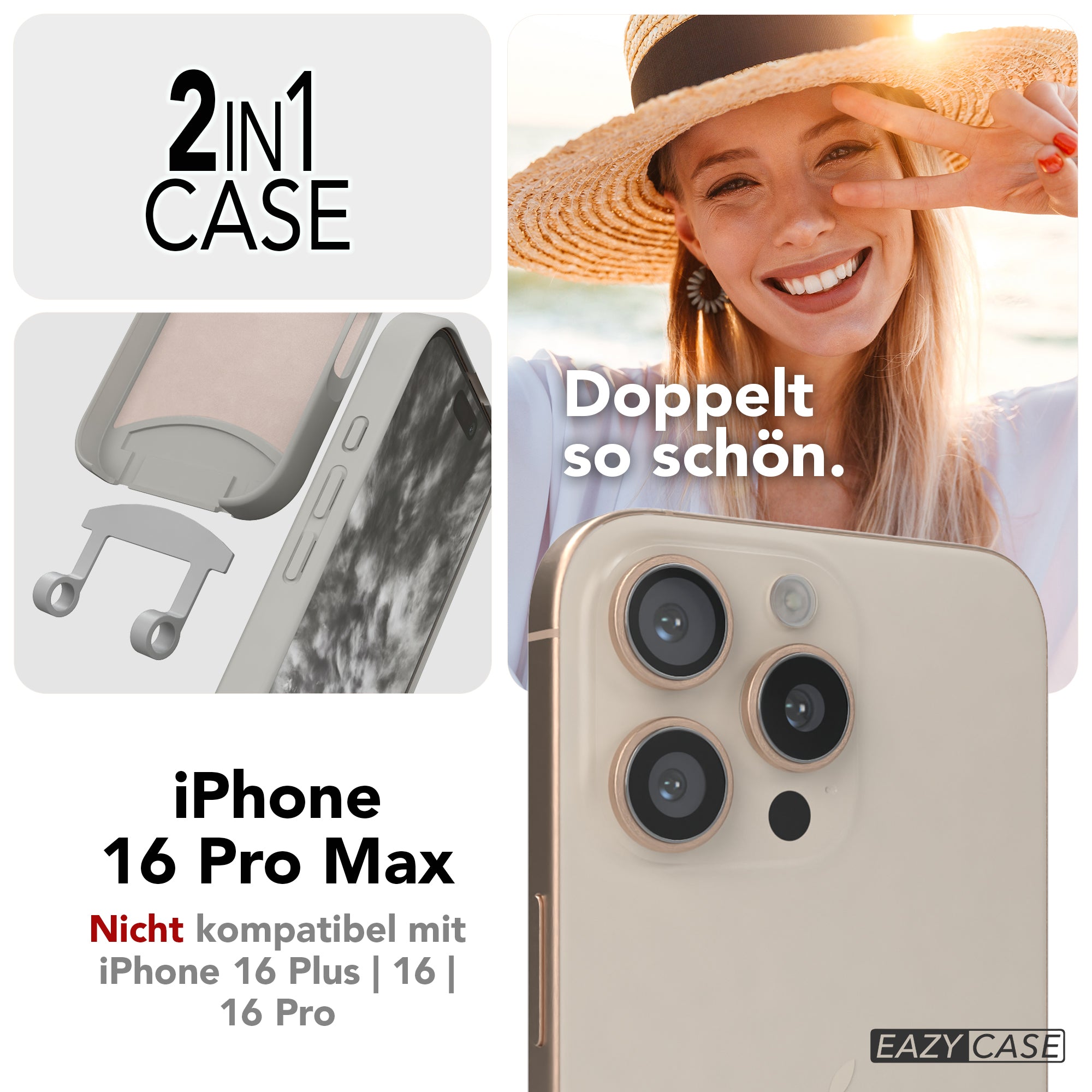 iPhone 16 Pro Max 2in1 Hülle + Kordel mit Karabinern