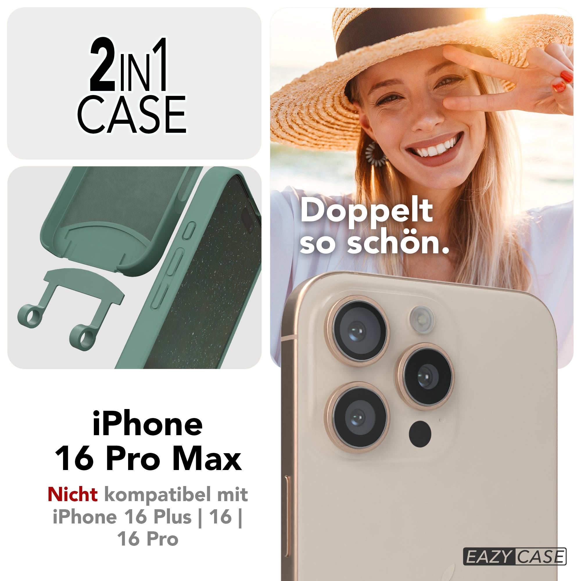 iPhone 16 Pro Max 2in1 Hülle + Kordel mit Karabinern